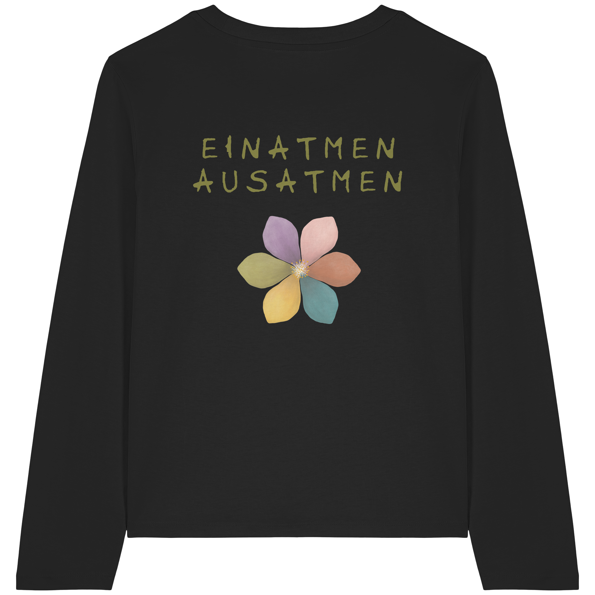 Einatmen Ausatmen "Achtsamkeitsblüte Edition" Backprint - Womens Organic Longsleeve T-Shirt