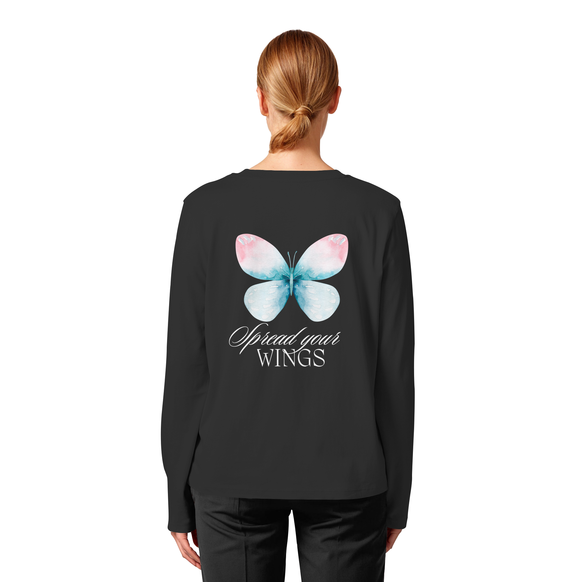 Spread your Wings (weiße Schrift) Backprint - Womens Organic Longsleeve T-Shirt
