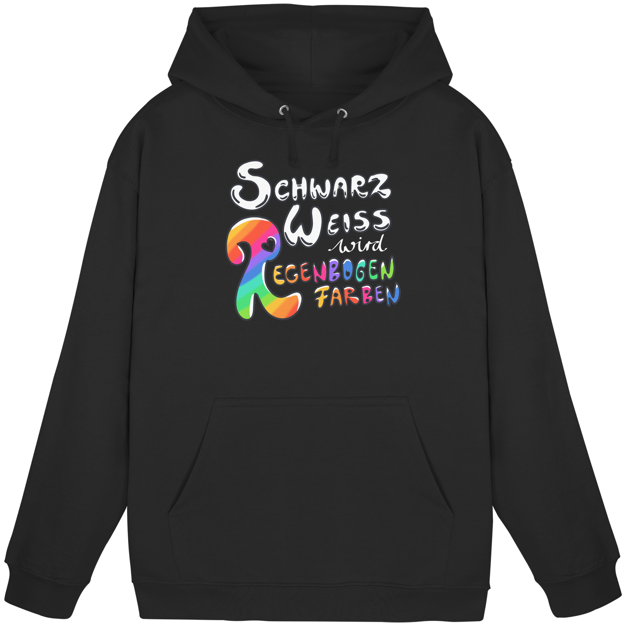 Schwarz Weiß wird Regenbogen Farben Frontprint (dunkel) - Basic Unisex Hoodie