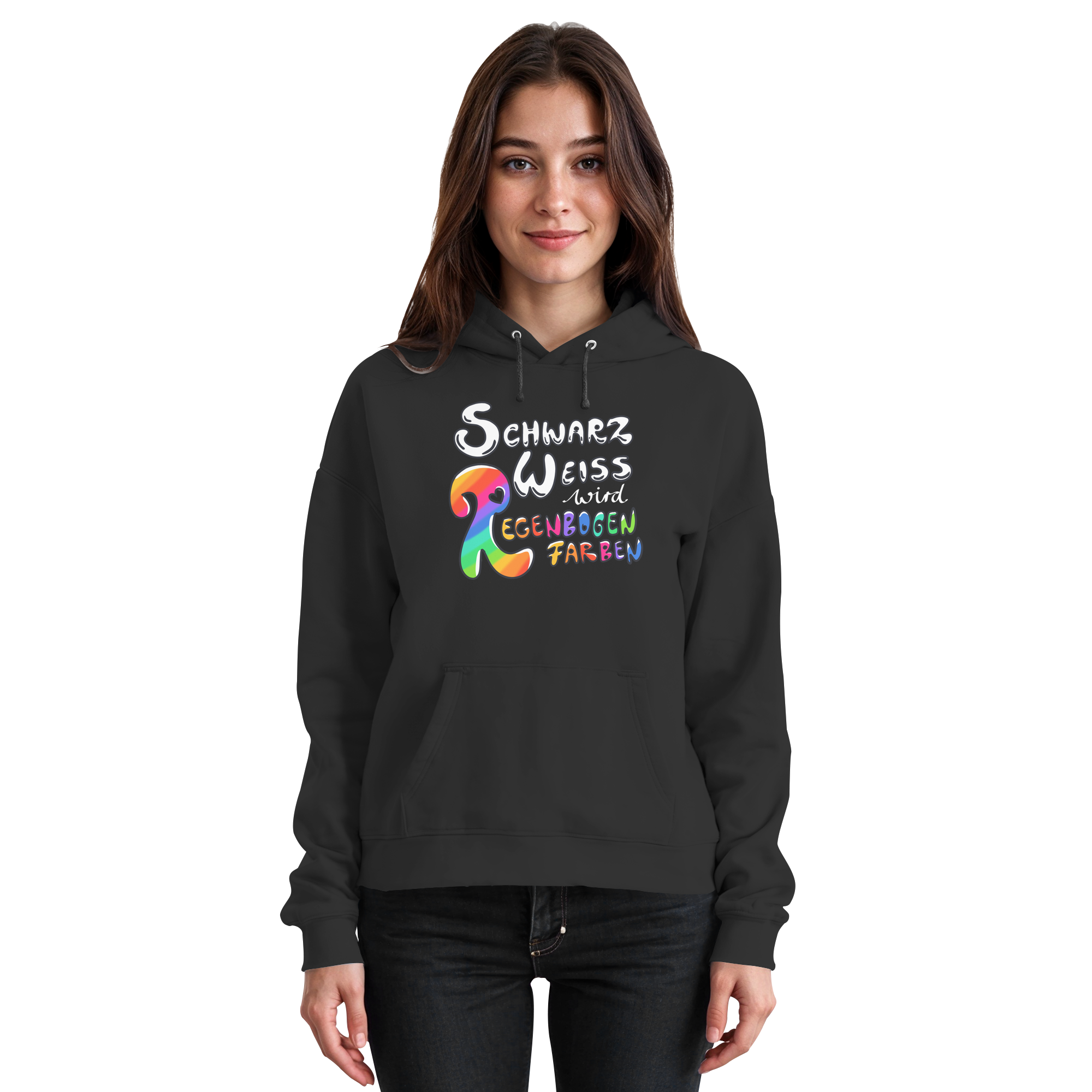 Schwarz Weiß wird Regenbogen Farben Frontprint (dunkel) - Basic Unisex Hoodie