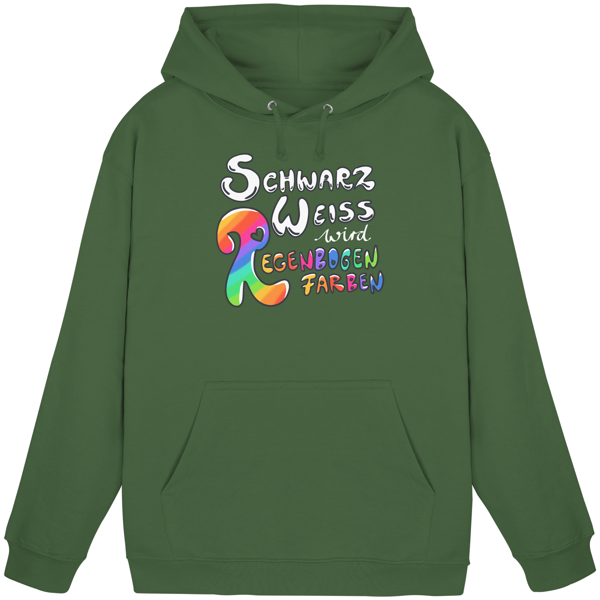 Schwarz Weiß wird Regenbogen Farben Frontprint (dunkel) - Basic Unisex Hoodie