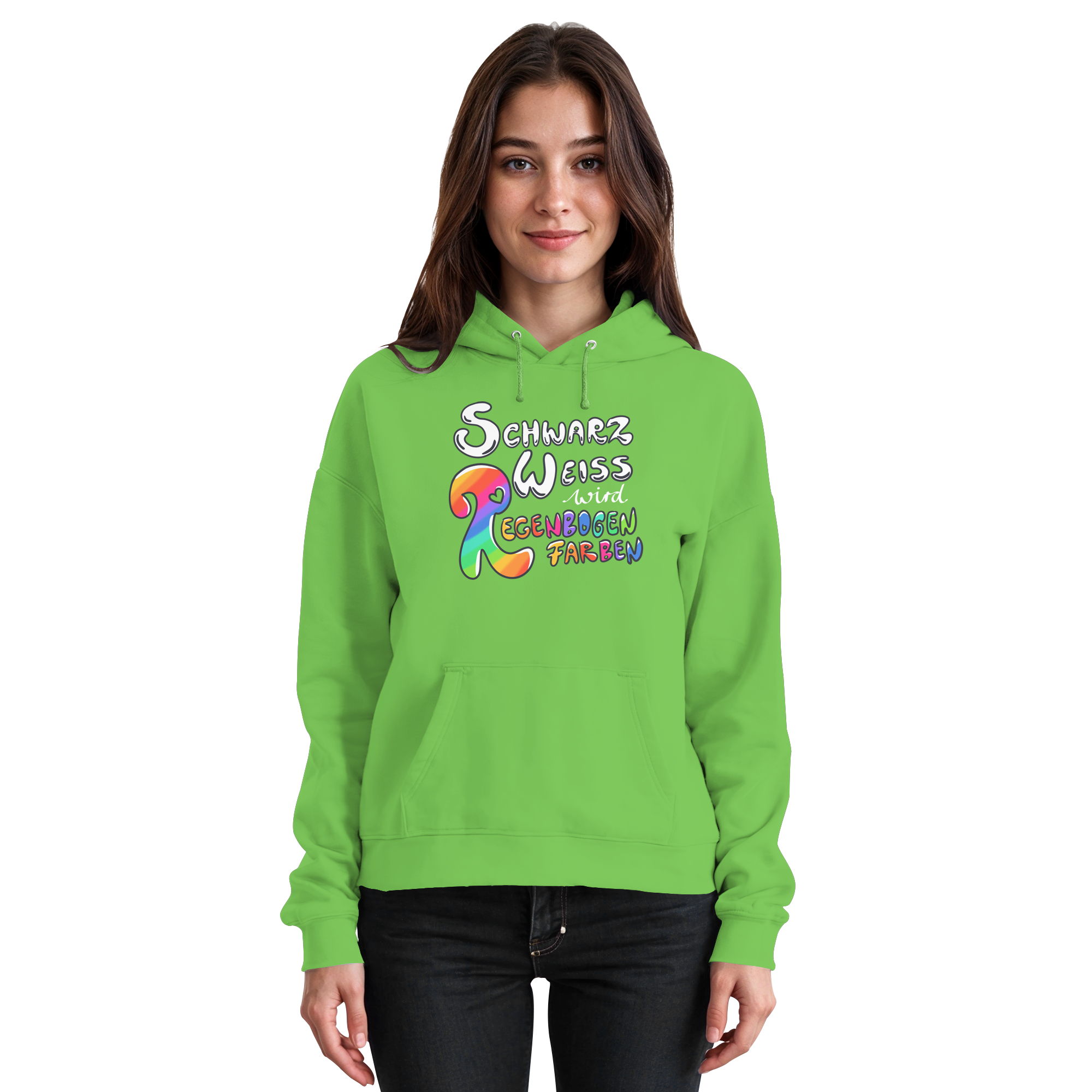 Schwarz Weiß wird Regenbogen Farben Frontprint (dunkel) - Basic Unisex Hoodie