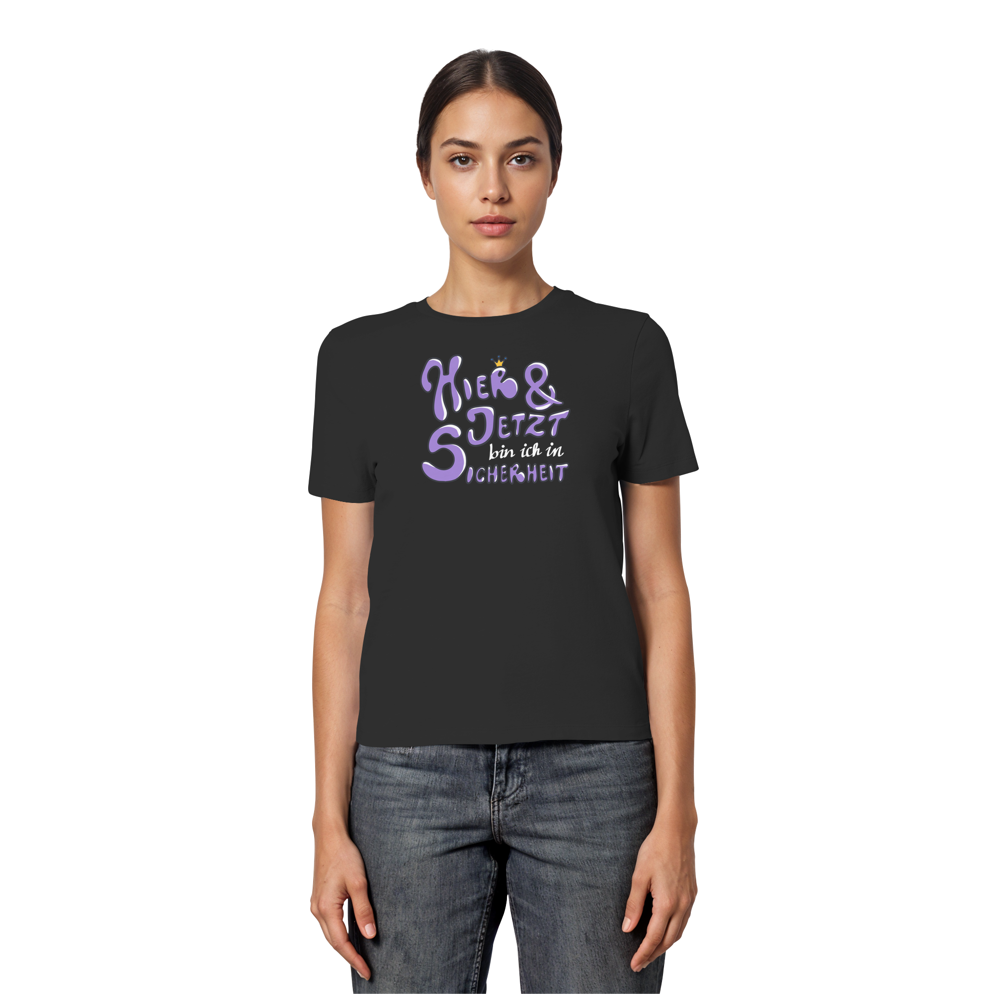 Hier und jetzt bin ich in Sicherheit "Lila Edition" - Fitted Ladies Organic Shirt