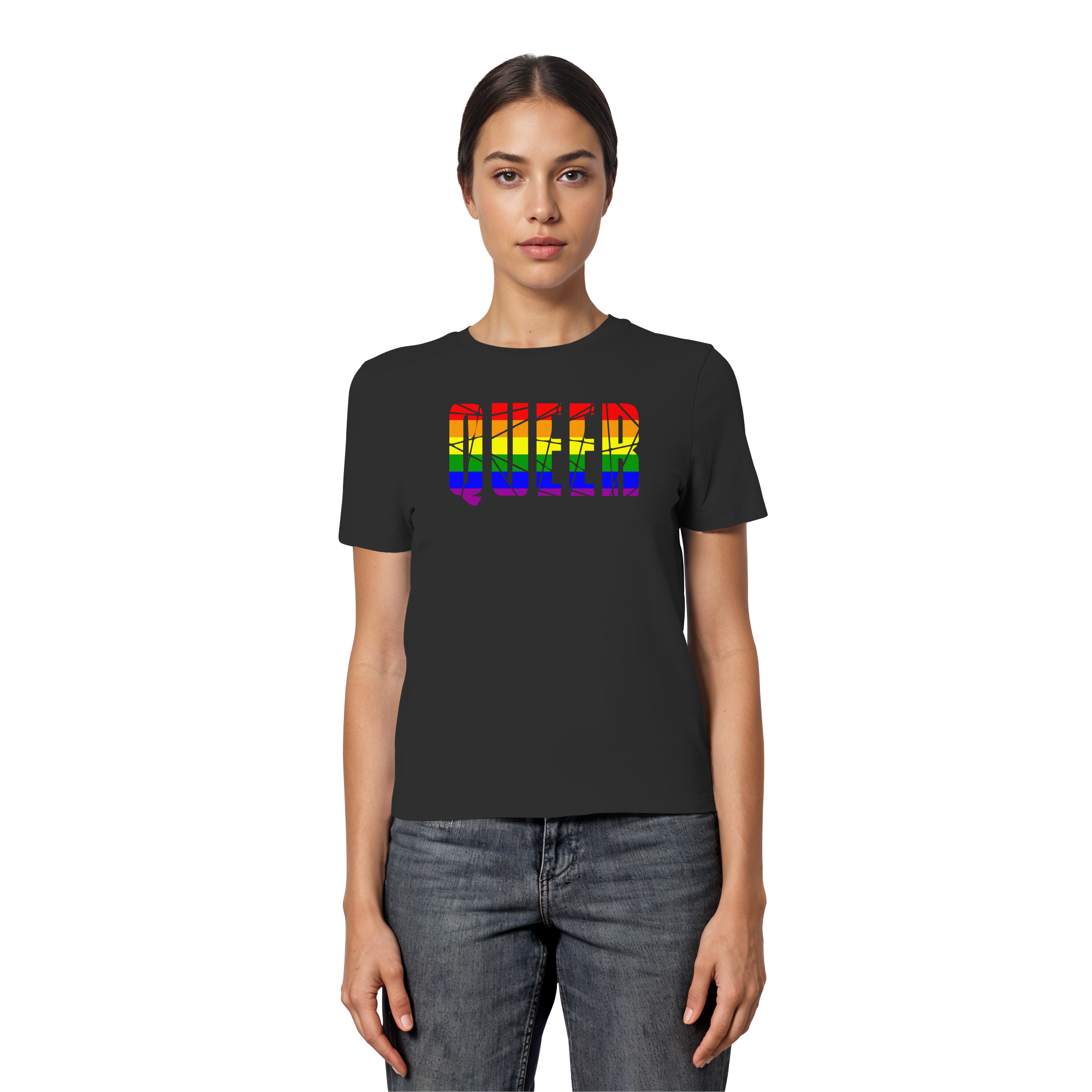 QUEER in Regenbogen Farben - Fitted Ladies Organic Shirt