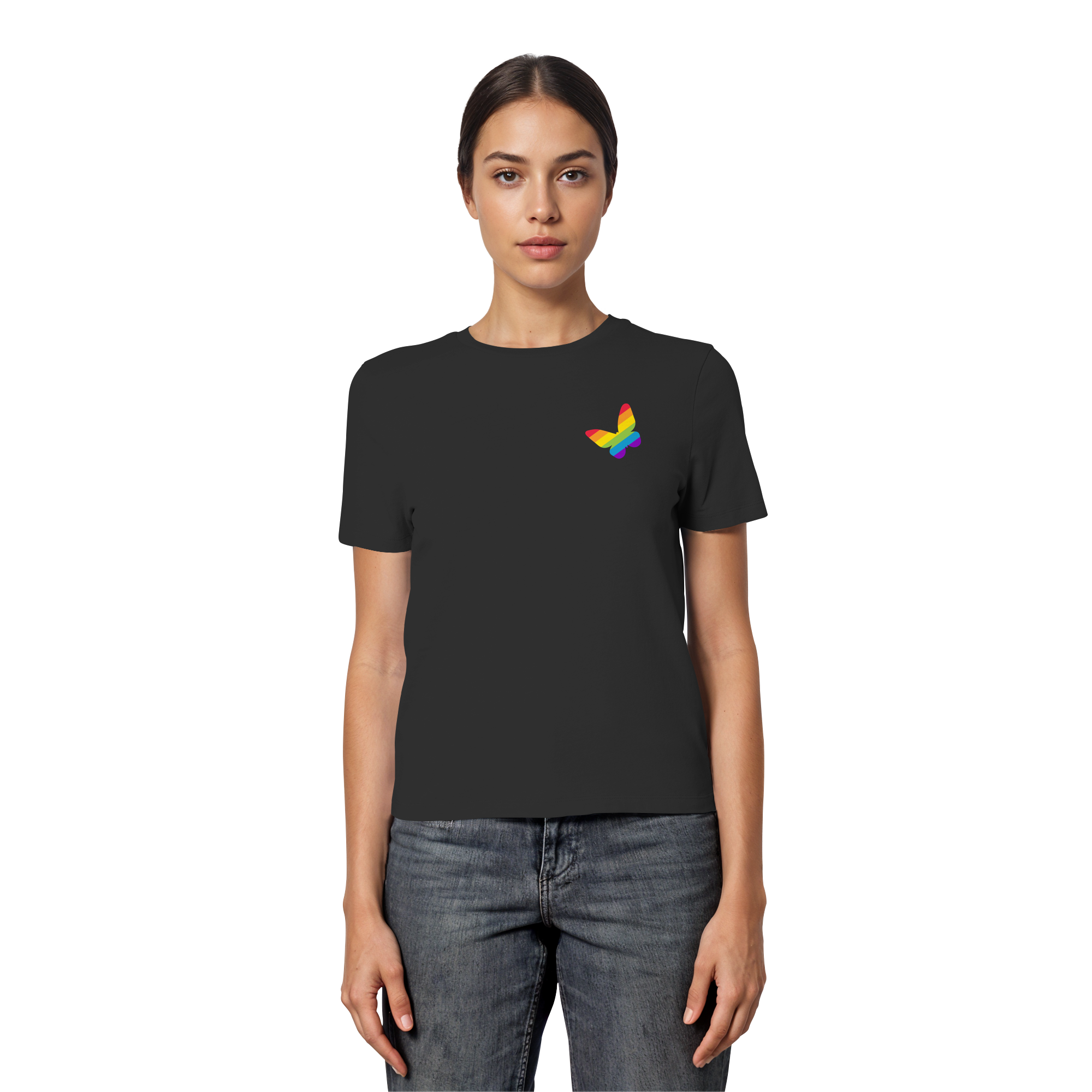 Regenbogen Schmetterling - Fitted Ladies Organic Shirt