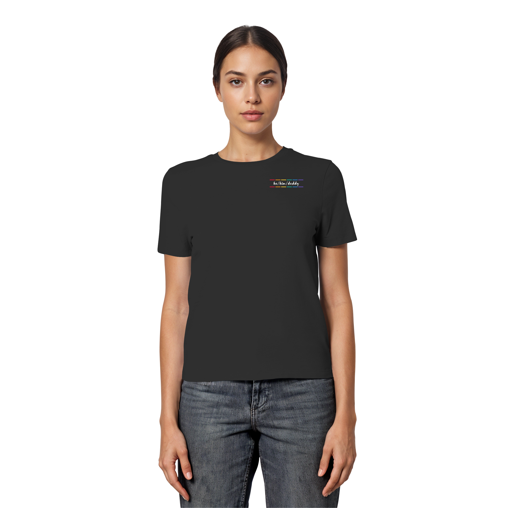 he/him/daddy "Pride Stripes Edition" - Fitted Ladies Organic Shirt