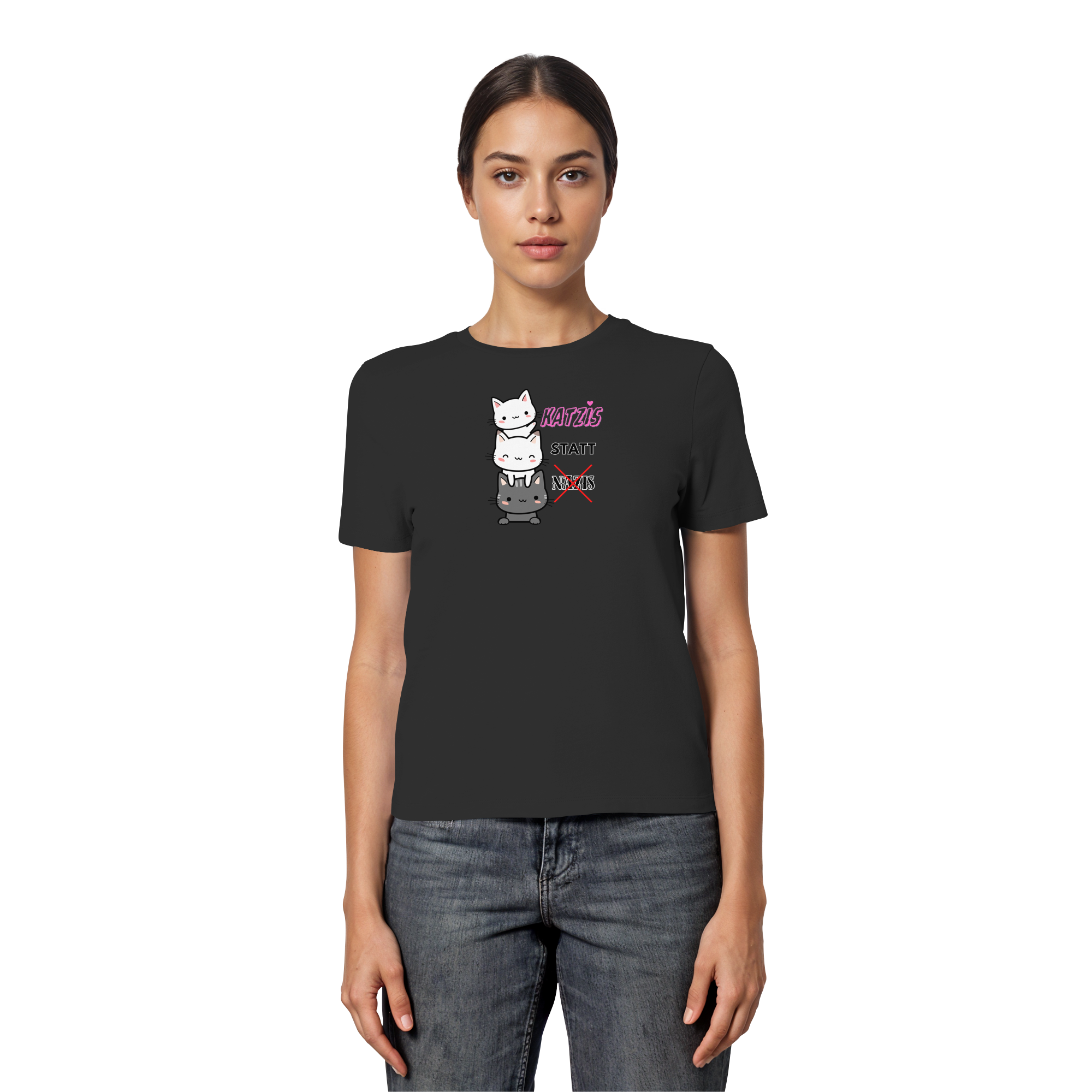 Katzis statt Nazis - Fitted Ladies Organic Shirt