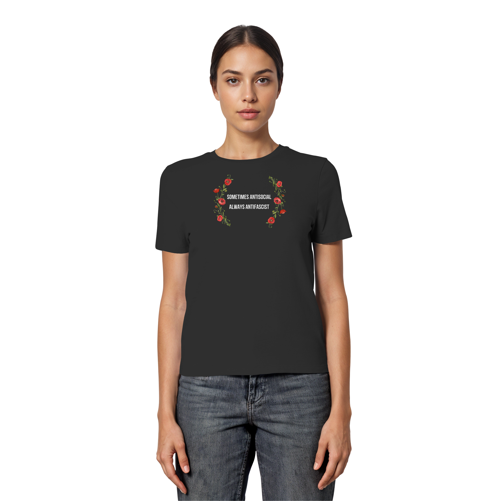 Sometimes Antisocial Always Antifascist - Fitted Ladies Organic Shirt