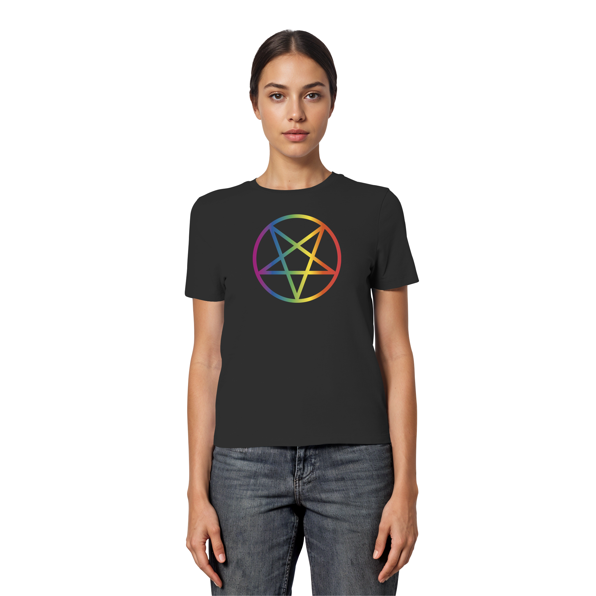 Regenbogen Pentagramm - Fitted Ladies Organic Shirt