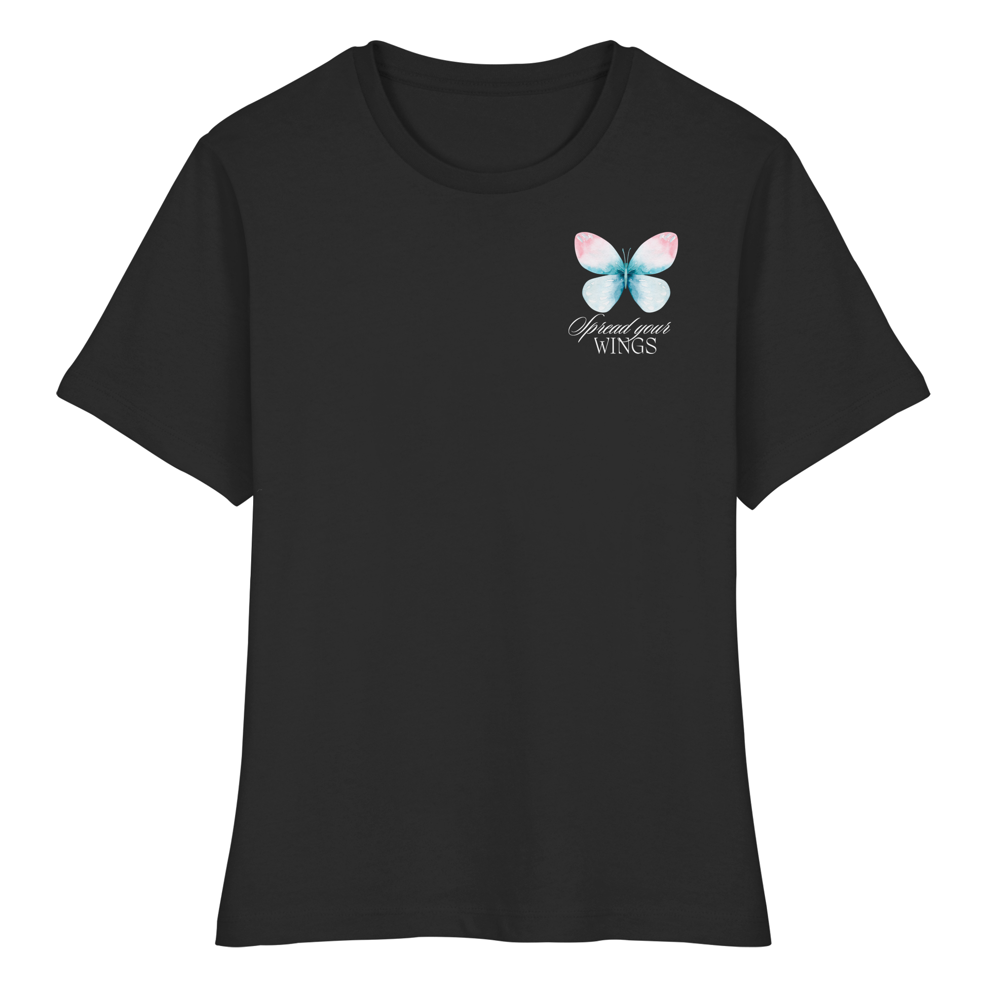 Spread your Wings (weiße Schrift) Backprint - Fitted Ladies Organic Shirt