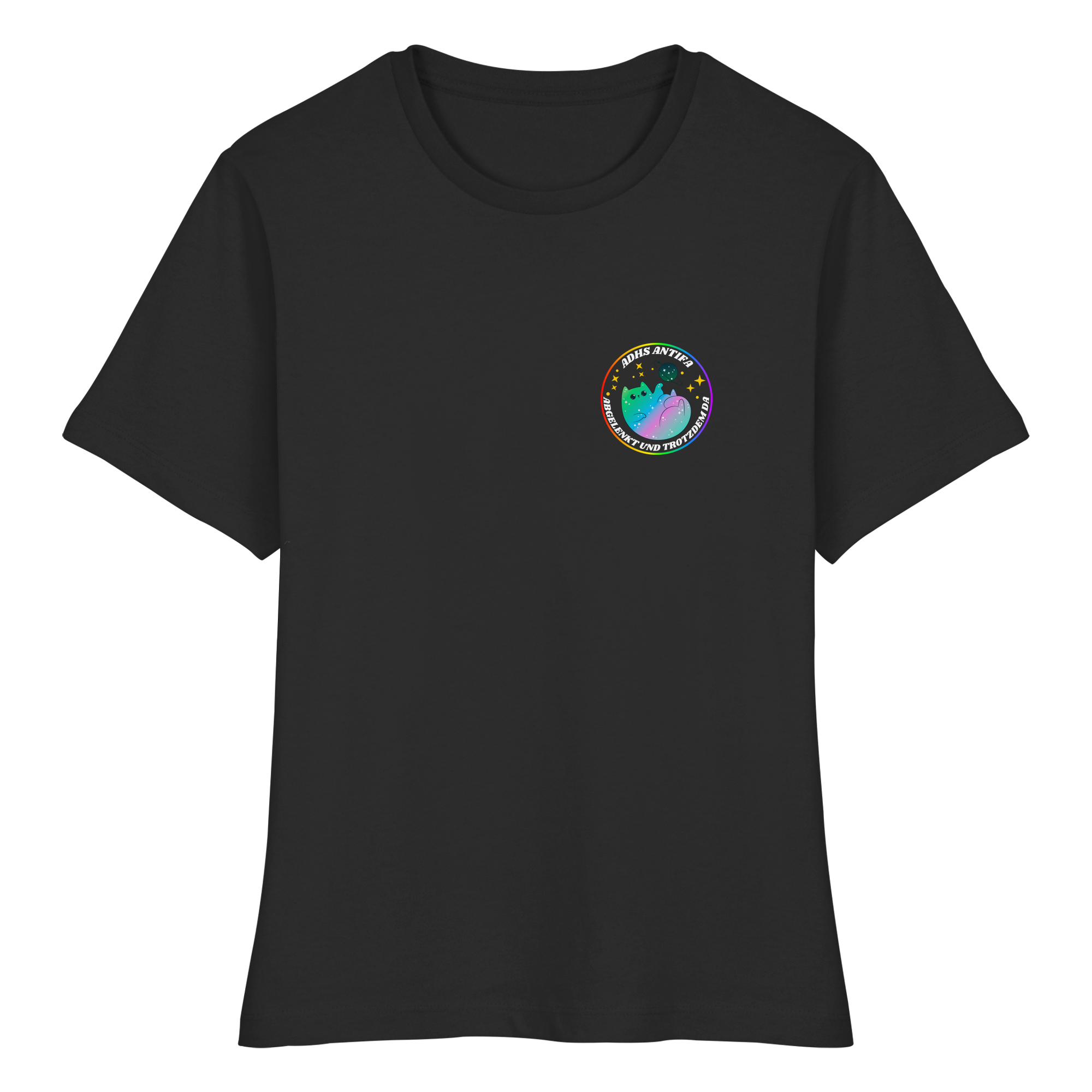 ADHS Antifa: Abgelenkt und trotzdem da "Space Cat Edition" - Fitted Ladies Organic Shirt