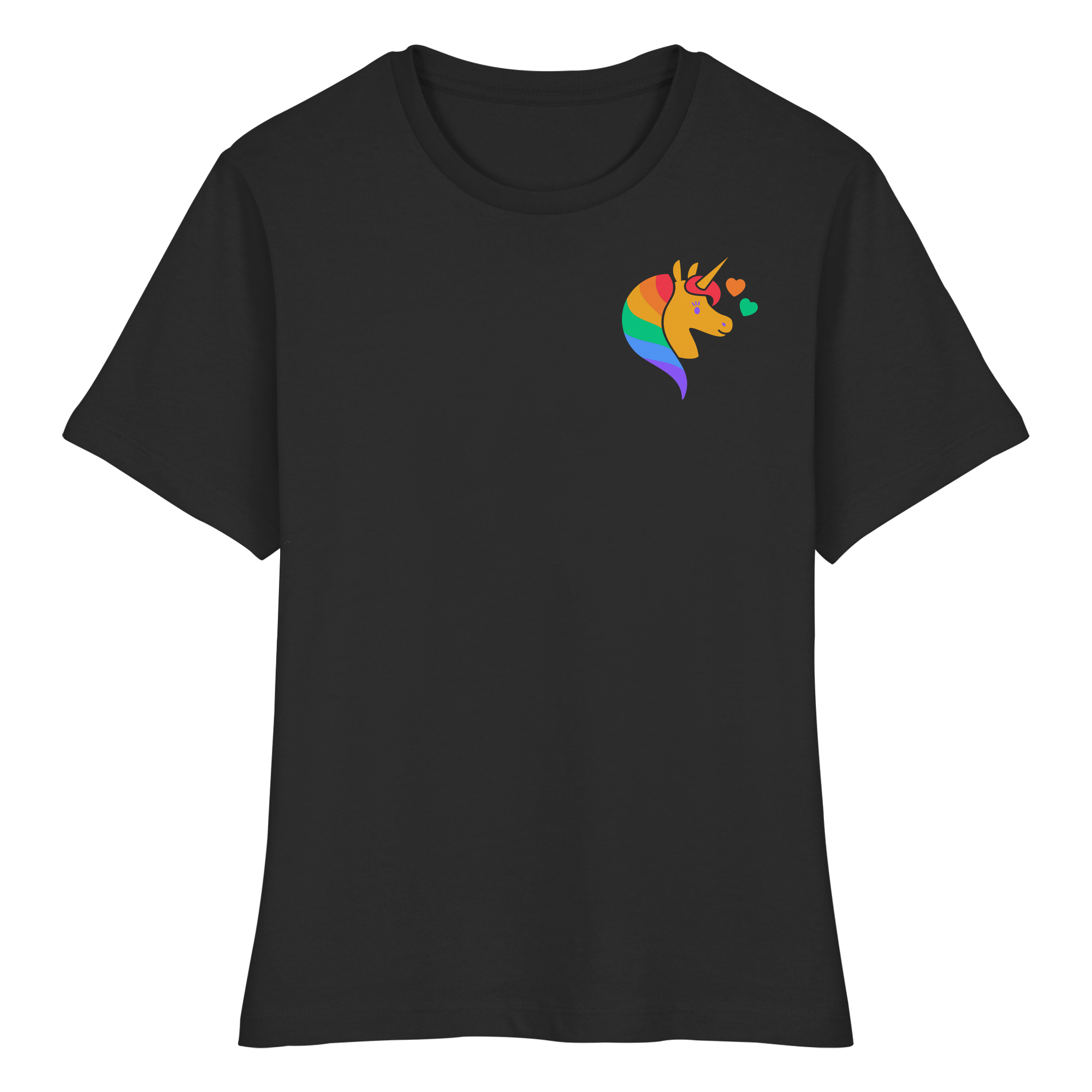 Regenbogen Einhorn mit Herzen - Fitted Ladies Organic Shirt