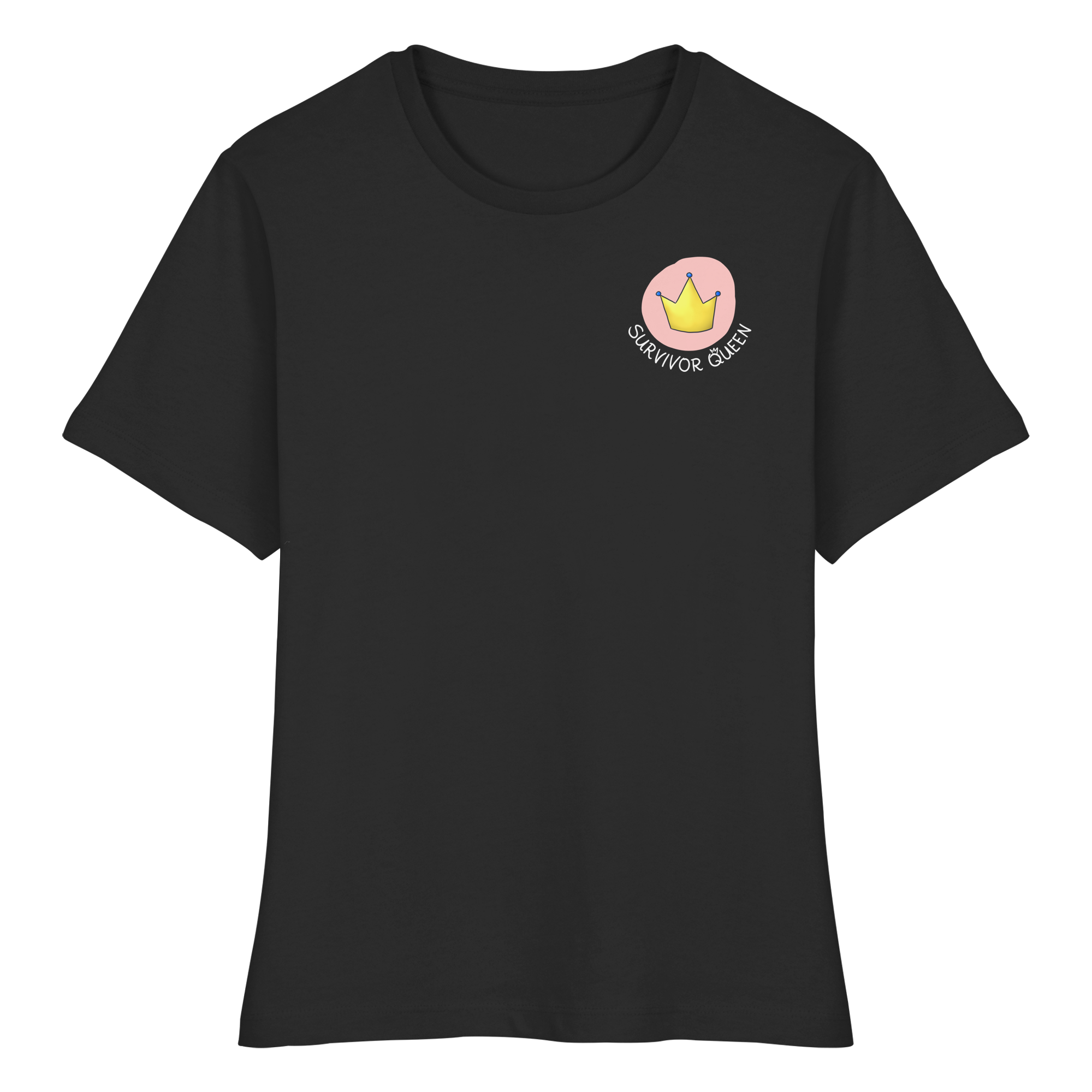 Survivor Queens Logo "Schriftzug Edition" mit Seelenmännchen "Selbstverteidigung Edition" Backprint (dunkel) - Fitted Ladies Organic Shirt