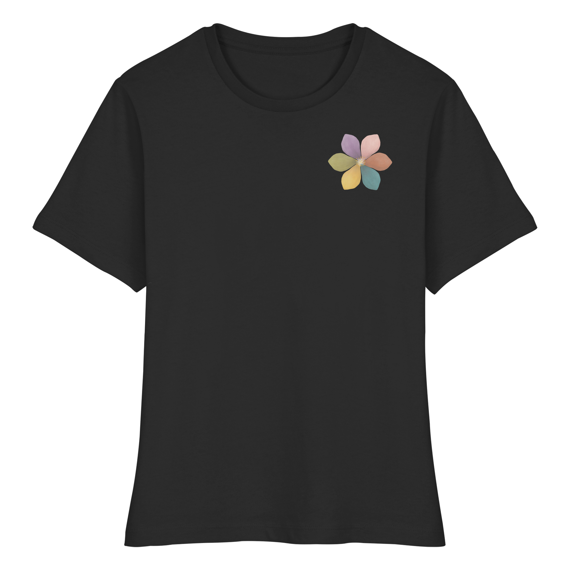 Einatmen Ausatmen "Achtsamkeitsblüte Edition" Backprint - Fitted Ladies Organic Shirt