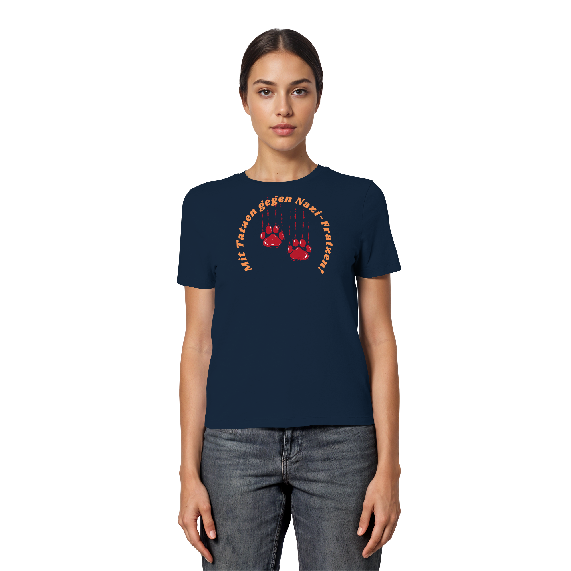 Mit Tatzen gegen Nazi Fratzen - Fitted Ladies Organic Shirt