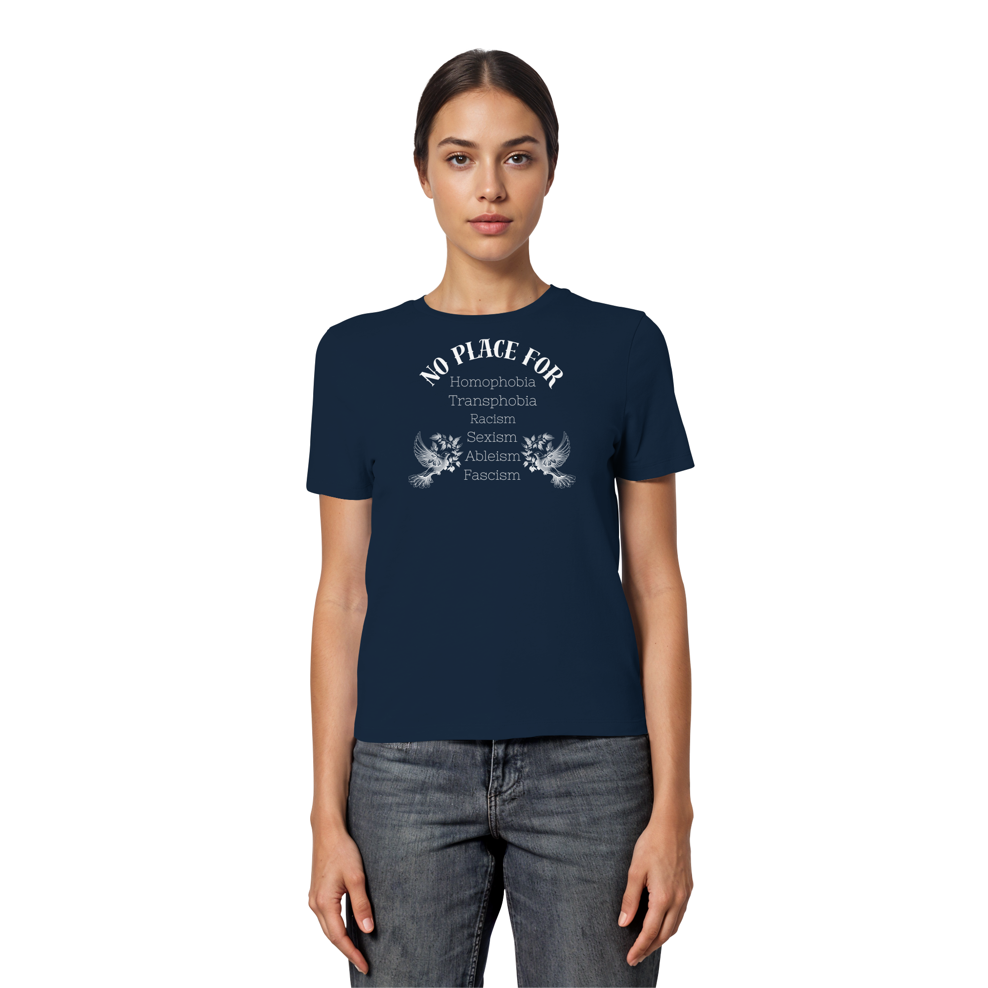 No Place For (weiße Schrift) - Fitted Ladies Organic Shirt