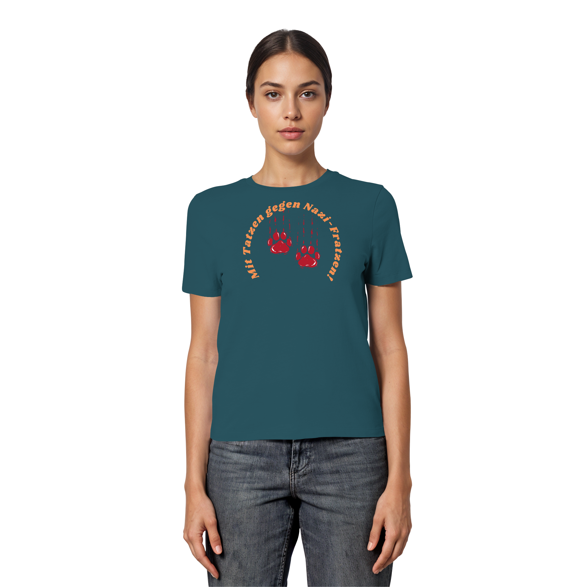 Mit Tatzen gegen Nazi Fratzen - Fitted Ladies Organic Shirt