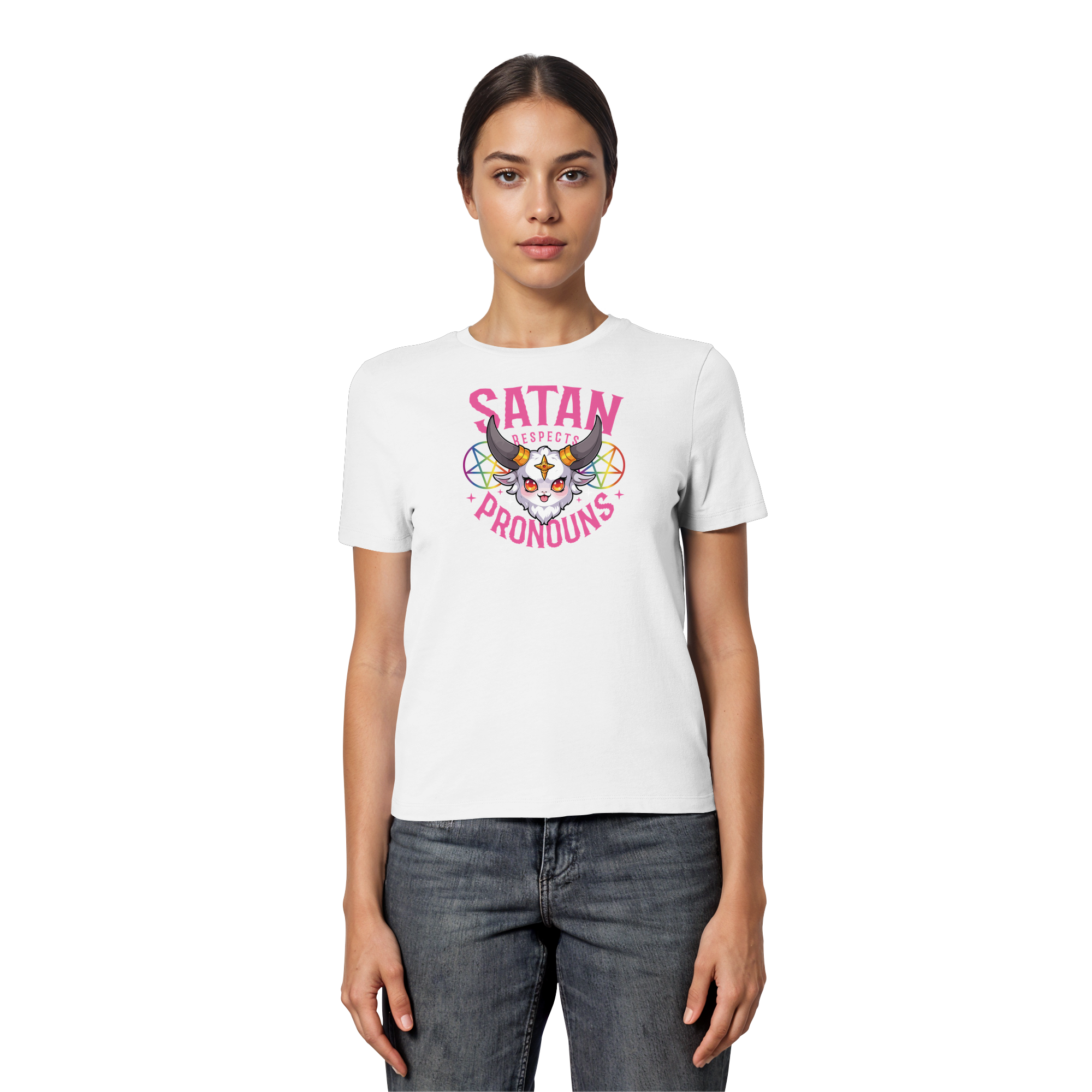 Satan Respects Pronouns - Fitted Ladies Organic Shirt