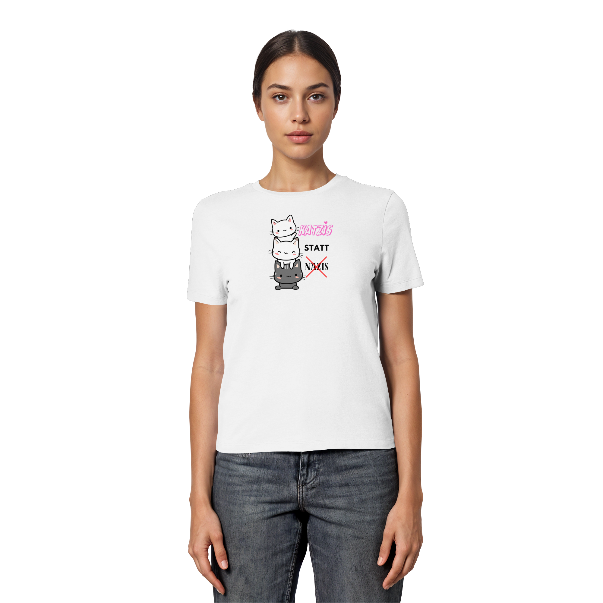 Katzis statt Nazis - Fitted Ladies Organic Shirt