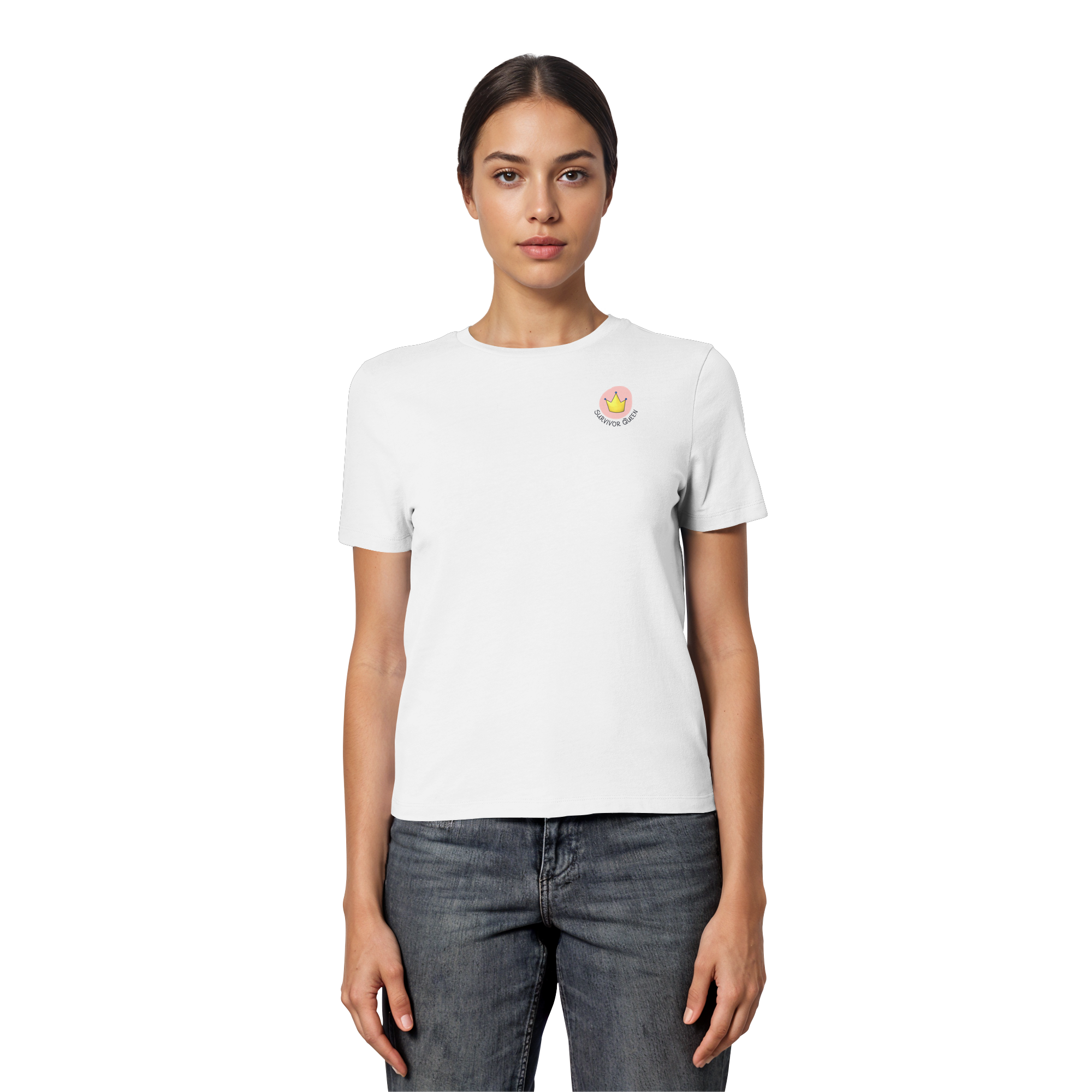 Survivor Queens Logo "Schriftzug Edition" mit Seelenmännchen "Selbstverteidigung Edition" Backprint - Fitted Ladies Organic Shirt