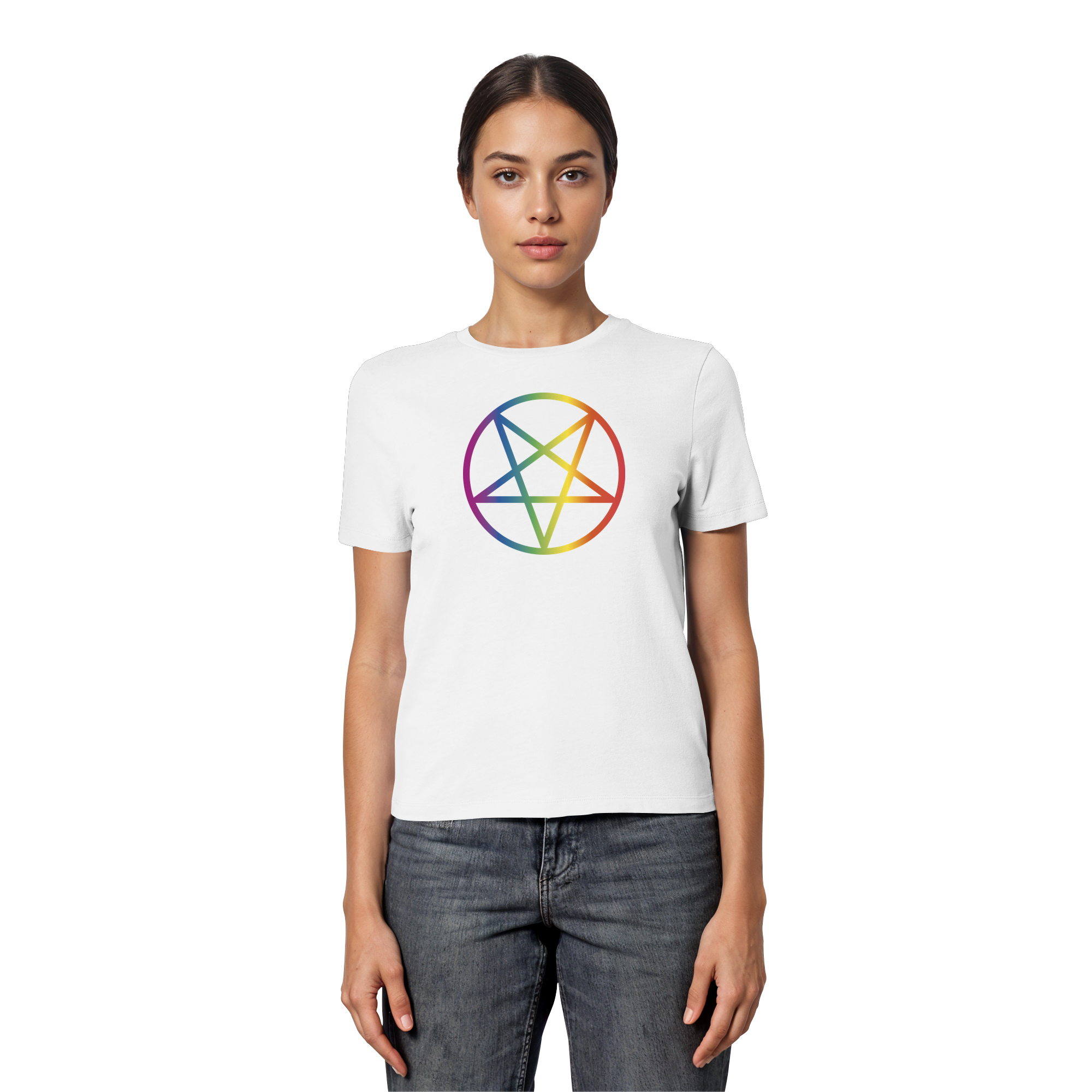 Regenbogen Pentagramm - Fitted Ladies Organic Shirt