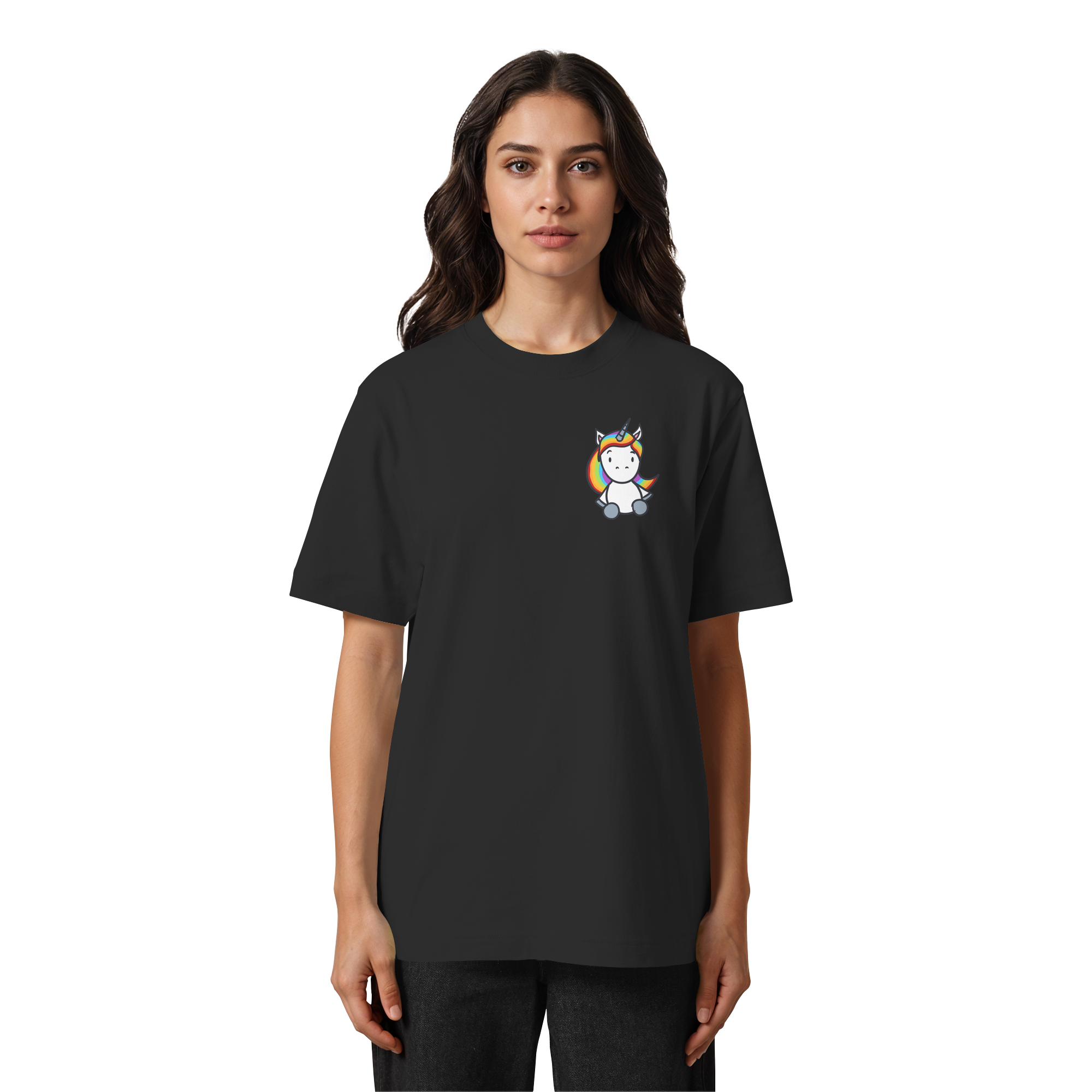 Schwarz Weiß wird Regenbogen Farben Backprint (dunkel) - Heavy Oversized Organic Shirt