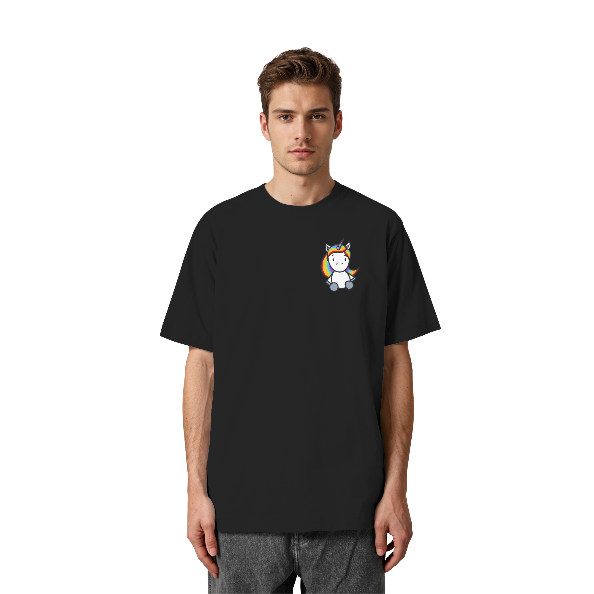 Schwarz Weiß wird Regenbogen Farben Backprint (dunkel) - Heavy Oversized Organic Shirt