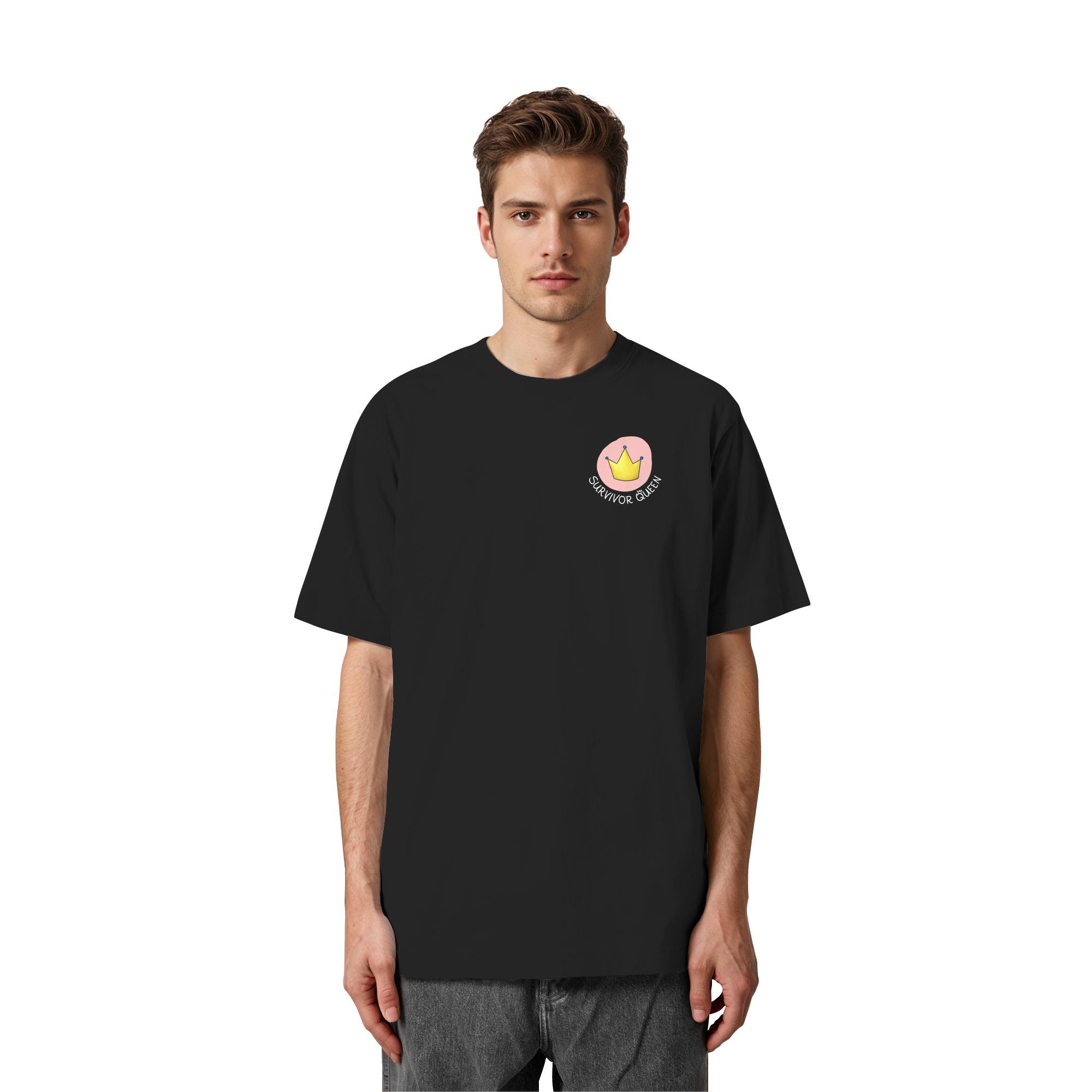 Survivor Queens Logo mit "Mein Körper gehört mir" Backprint (dunkel) - Heavy Oversized Organic Shirt