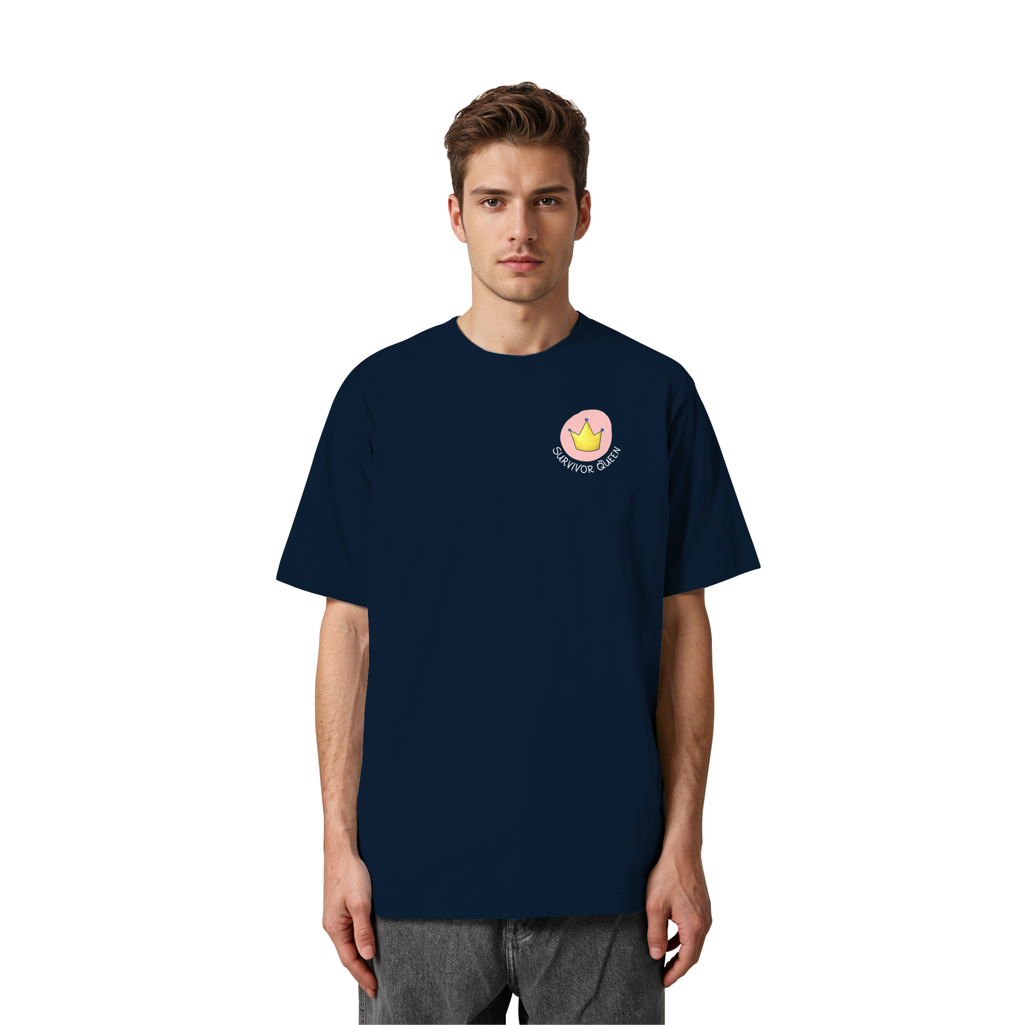 Survivor Queens Logo mit "Mein Körper gehört mir" Backprint (dunkel) - Heavy Oversized Organic Shirt