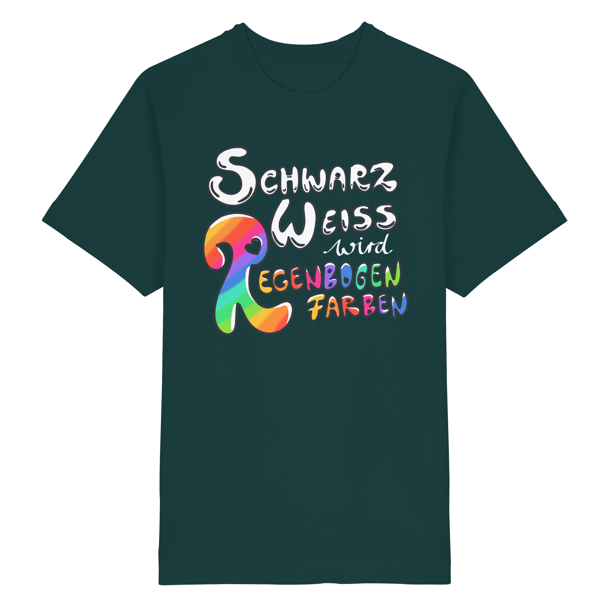 Schwarz Weiß wird Regenbogen Farben Frontprint (dunkel) - Heavy Oversized Organic Shirt