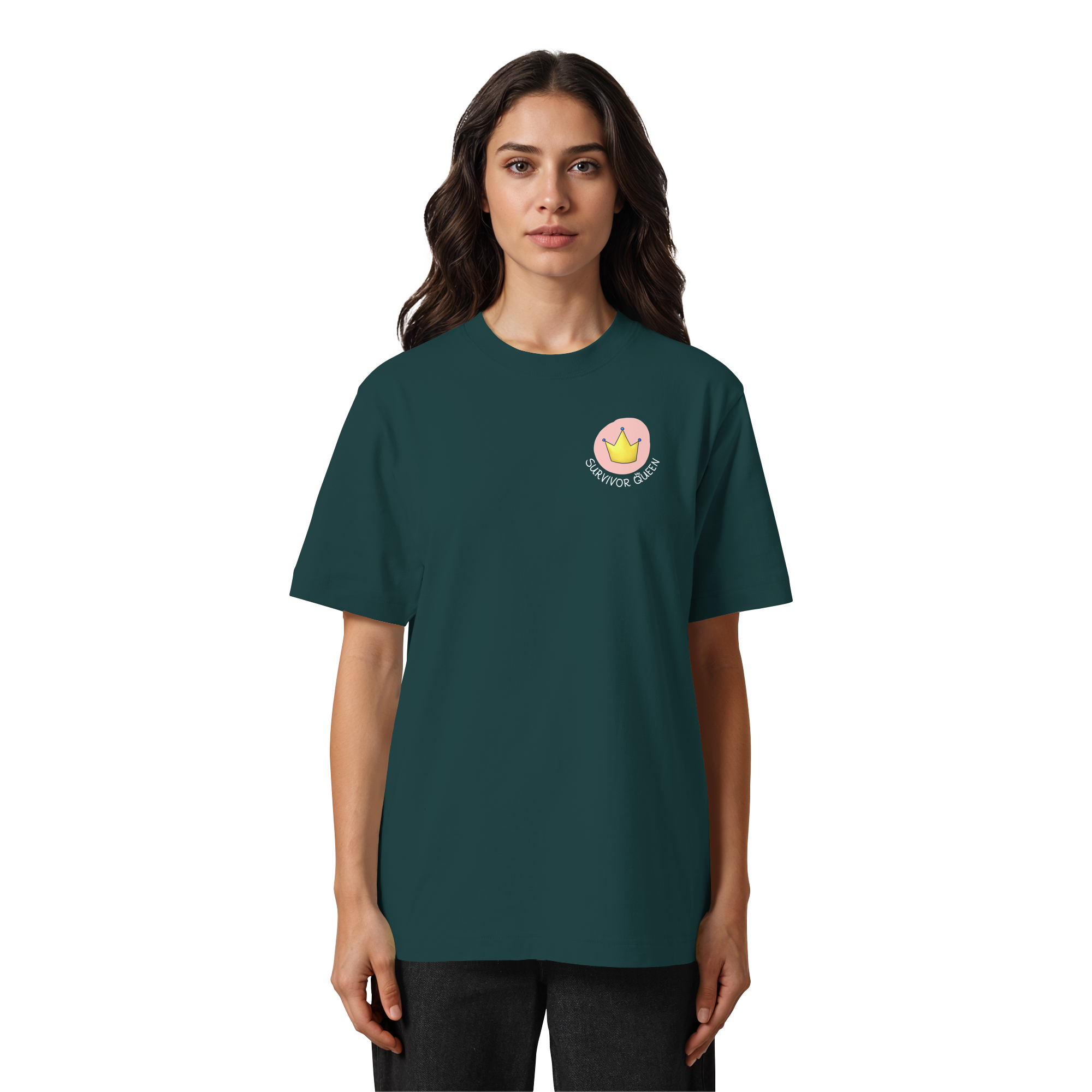 Survivor Queens Logo mit "Mein Körper gehört mir" Backprint (dunkel) - Heavy Oversized Organic Shirt