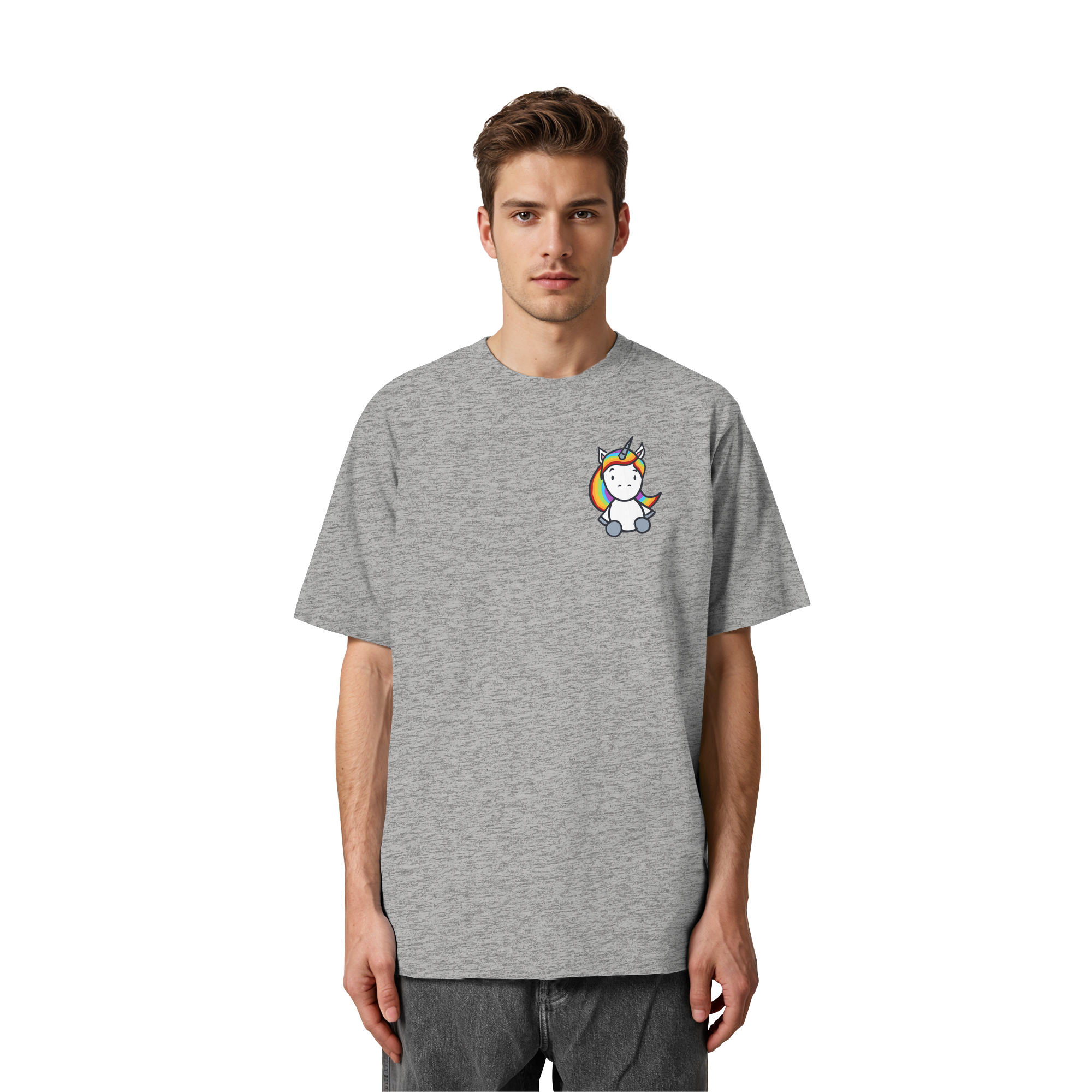 Schwarz Weiß wird Regenbogen Farben Backprint (hell) - Heavy Oversized Organic Shirt