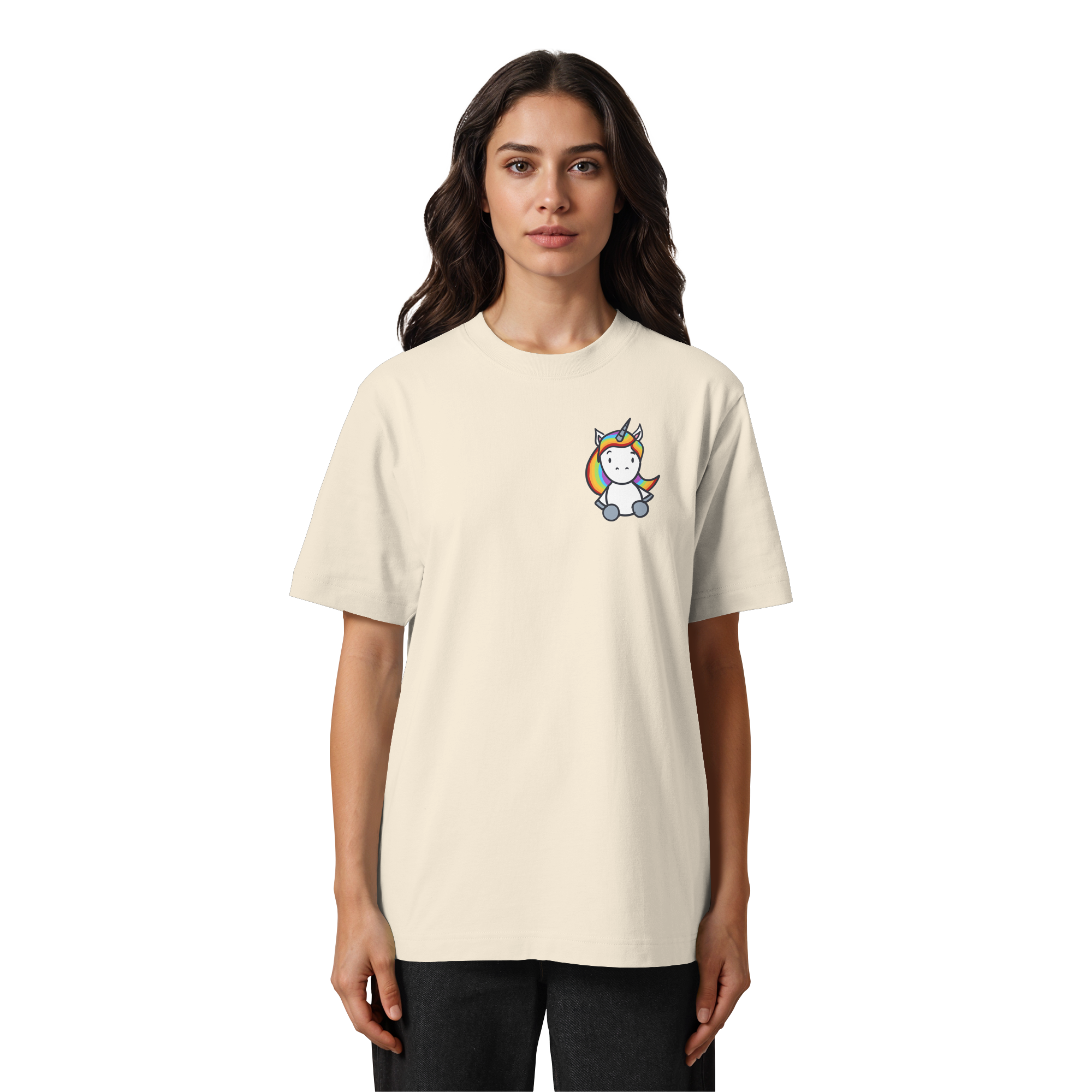 Schwarz Weiß wird Regenbogen Farben Backprint (hell) - Heavy Oversized Organic Shirt