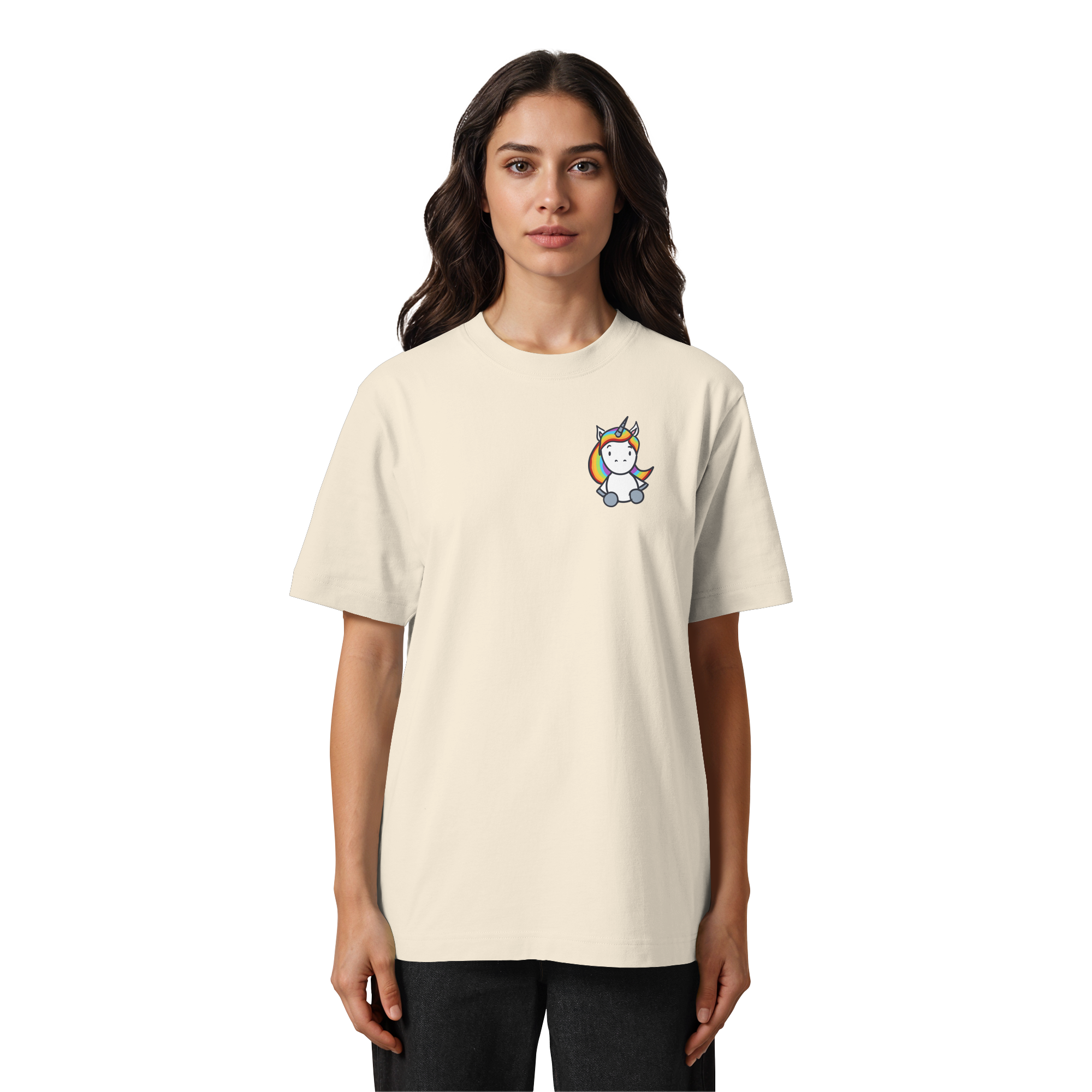 Einhorn mit Regenbogen Haaren - Heavy Oversized Organic Shirt