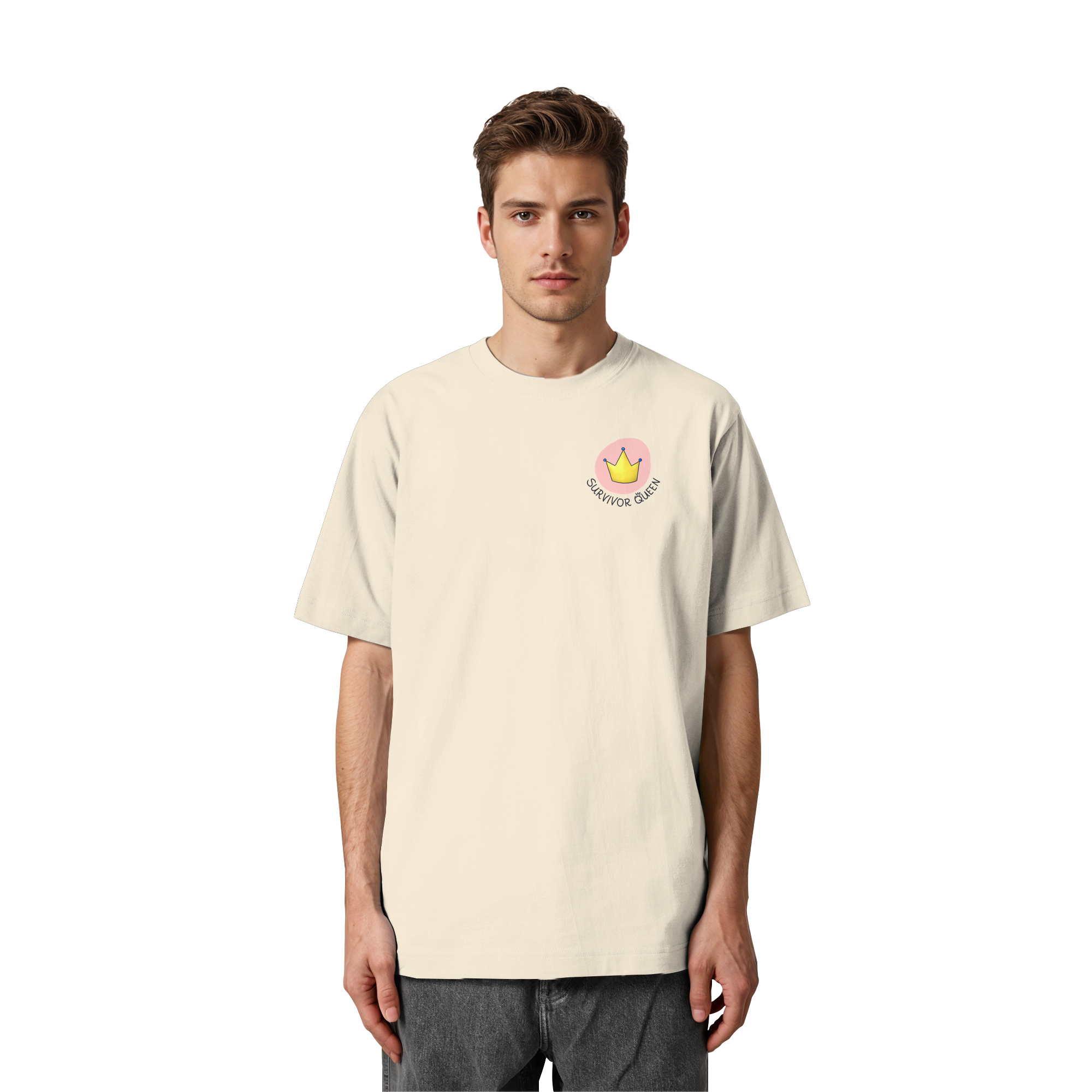 Survivor Queens Logo "Schriftzug Edition" Brustprint (hell) - Heavy Oversized Organic Shirt