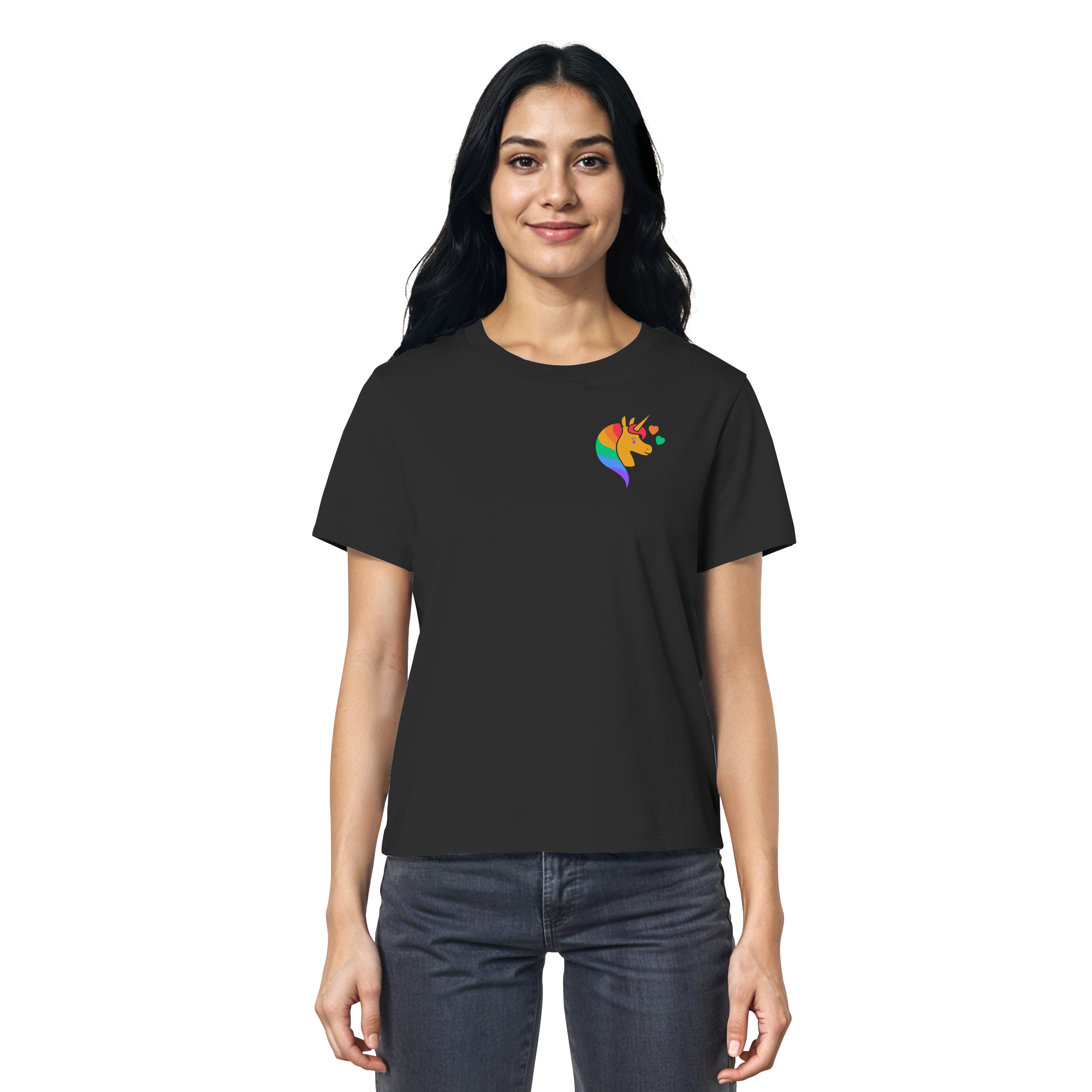Regenbogen Einhorn mit Herzen - Ladies Organic Shirt