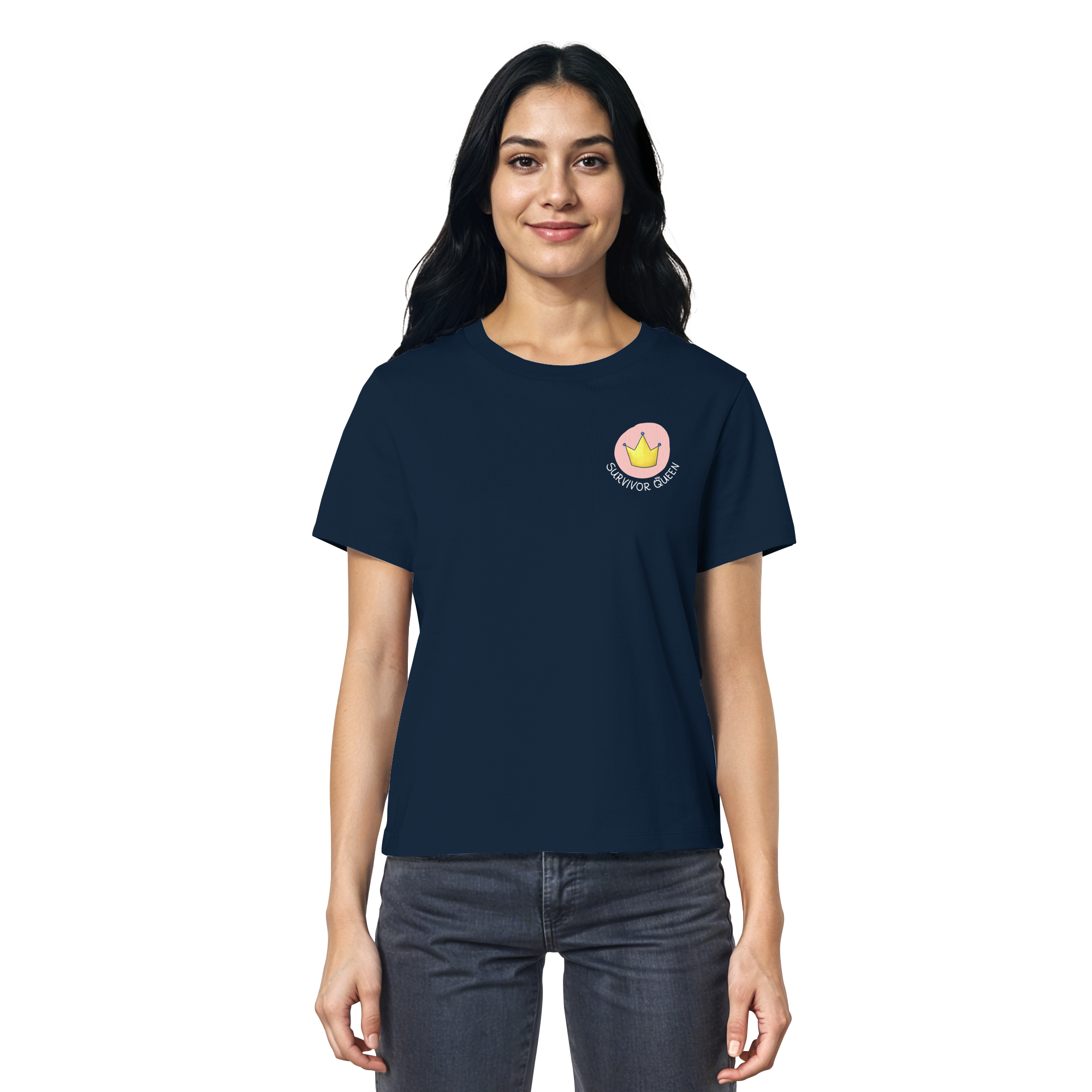 Survivor Queens Logo mit "Mein Körper gehört mir" Backprint (dunkel) - Ladies Organic Shirt