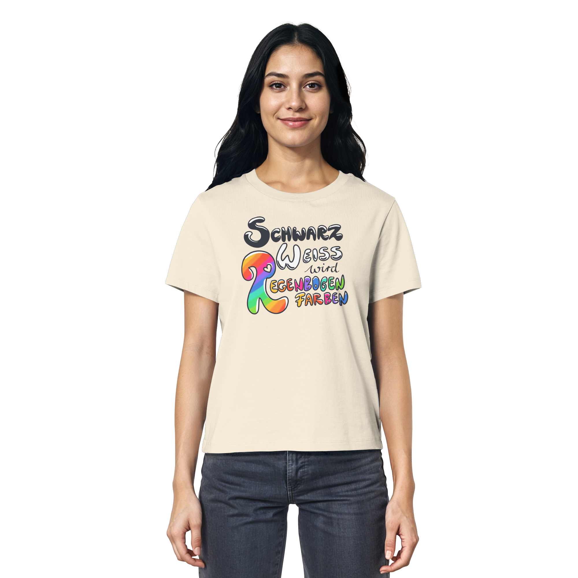 Schwarz Weiß wird Regenbogen Farben Frontprint (hell) - Ladies Organic Shirt