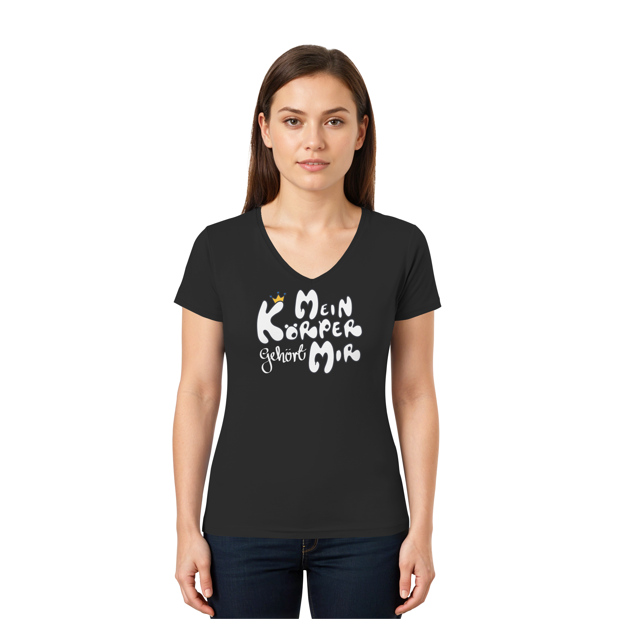 Mein Körper gehört mir "Weiße Edition" - Ladies V-Neck Shirt