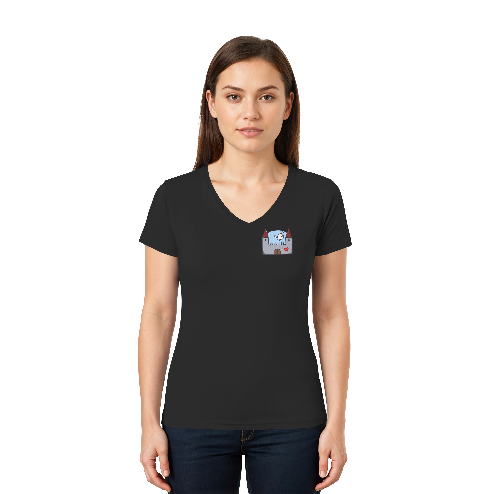Hier und jetzt bin ich in Sicherheit "Bunte Edition" Backprint - Ladies V-Neck Shirt