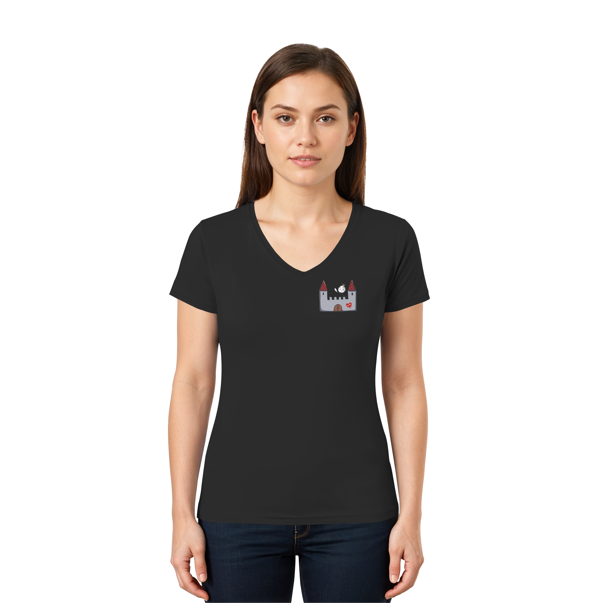 Seelenmännchen "Schloss Edition" Brustprint (dunkel) - Ladies V-Neck Shirt