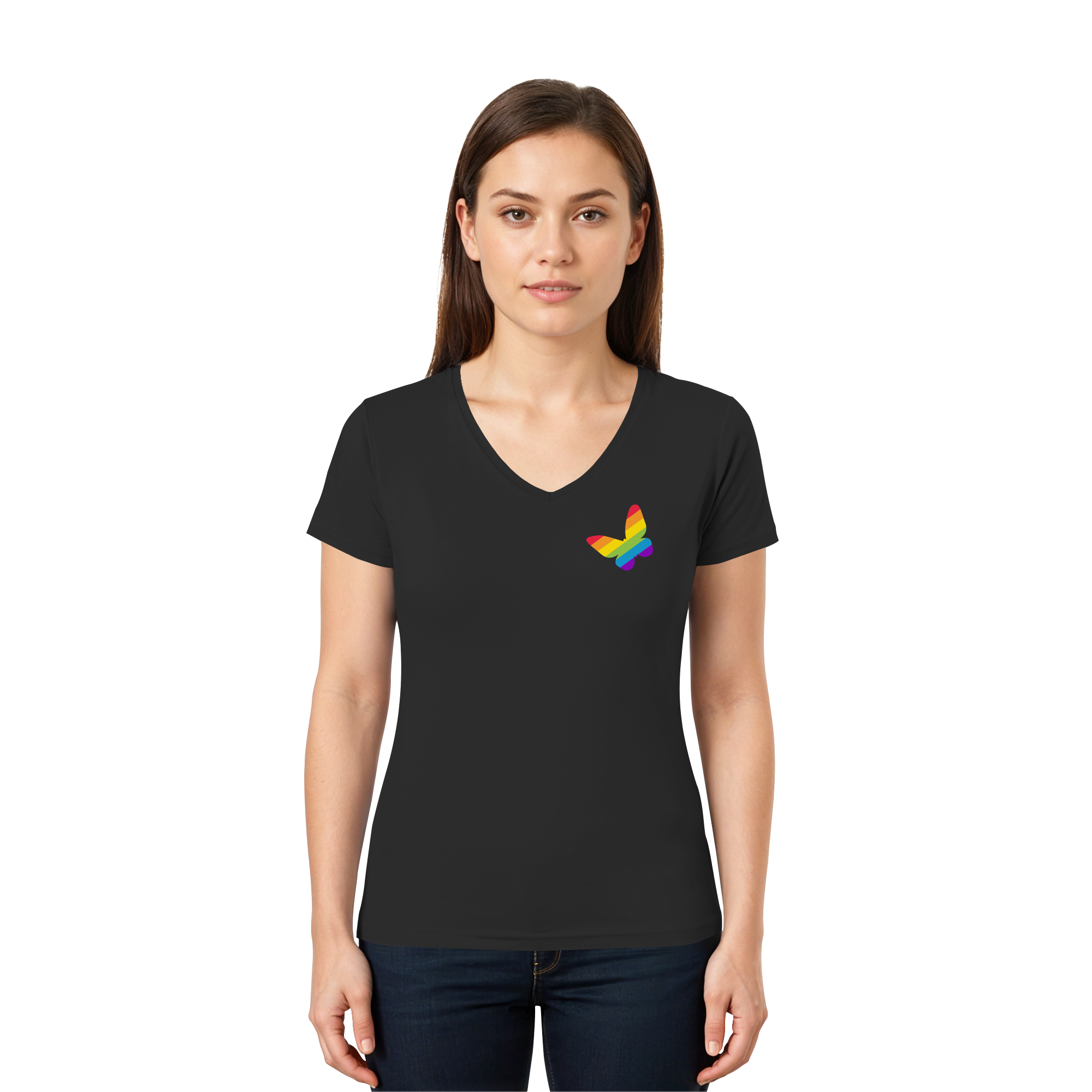Regenbogen Schmetterling - Ladies V-Neck Shirt