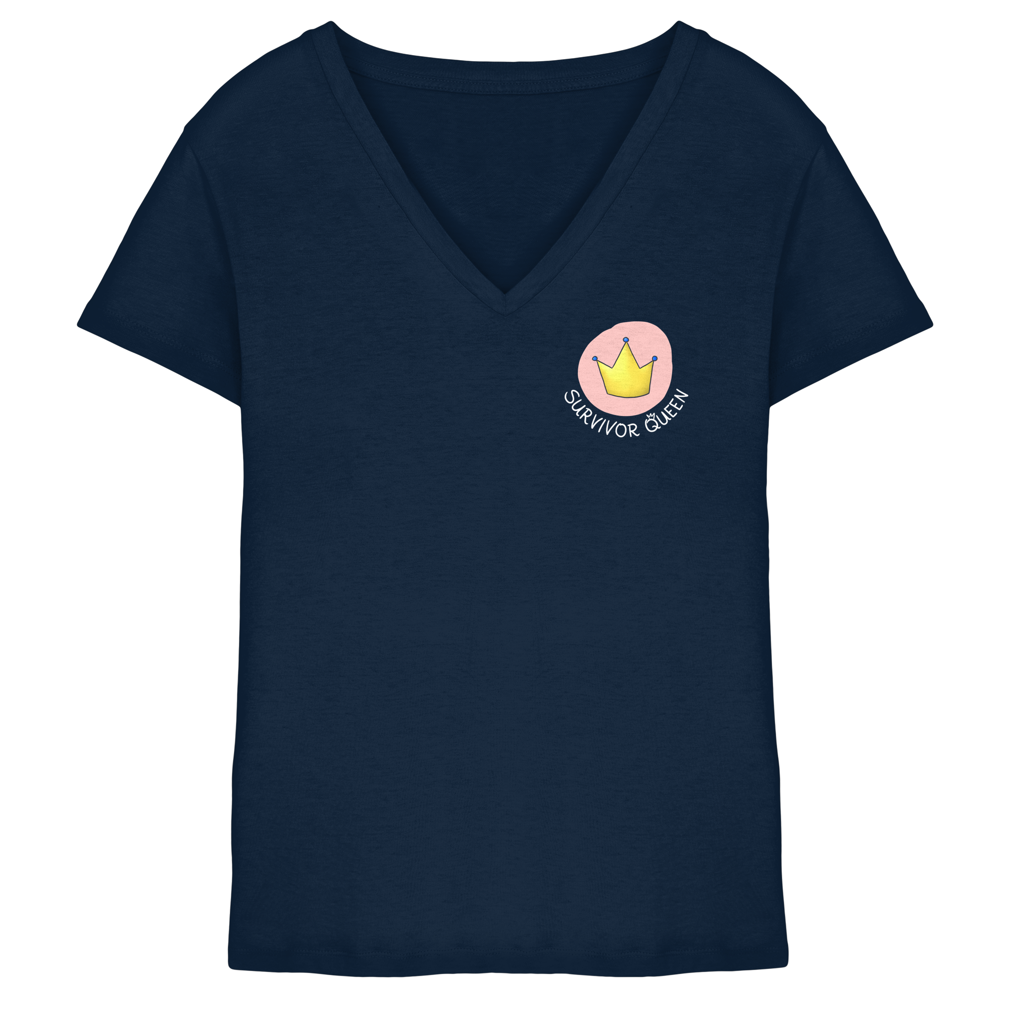Survivor Queens Logo mit "Mein Körper gehört mir" Backprint (dunkel) - Ladies V-Neck Shirt