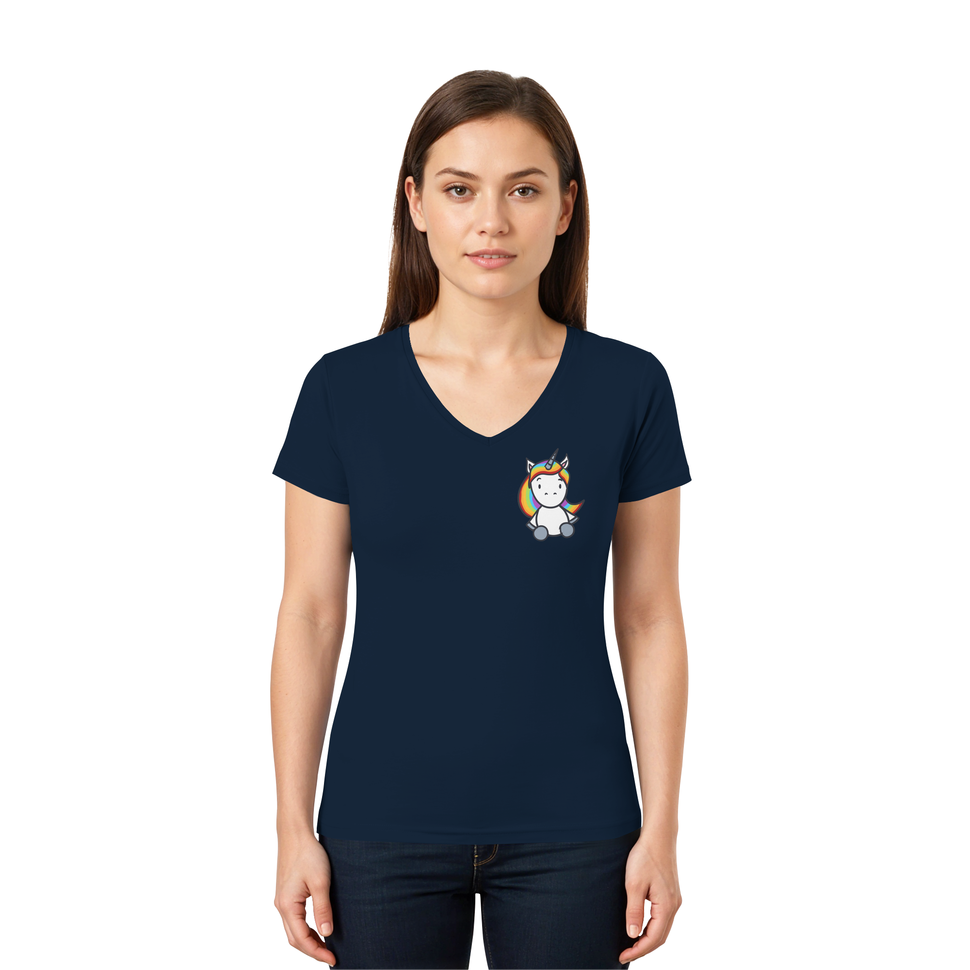 Schwarz Weiß wird Regenbogen Farben Backprint (dunkel) - Ladies V-Neck Shirt