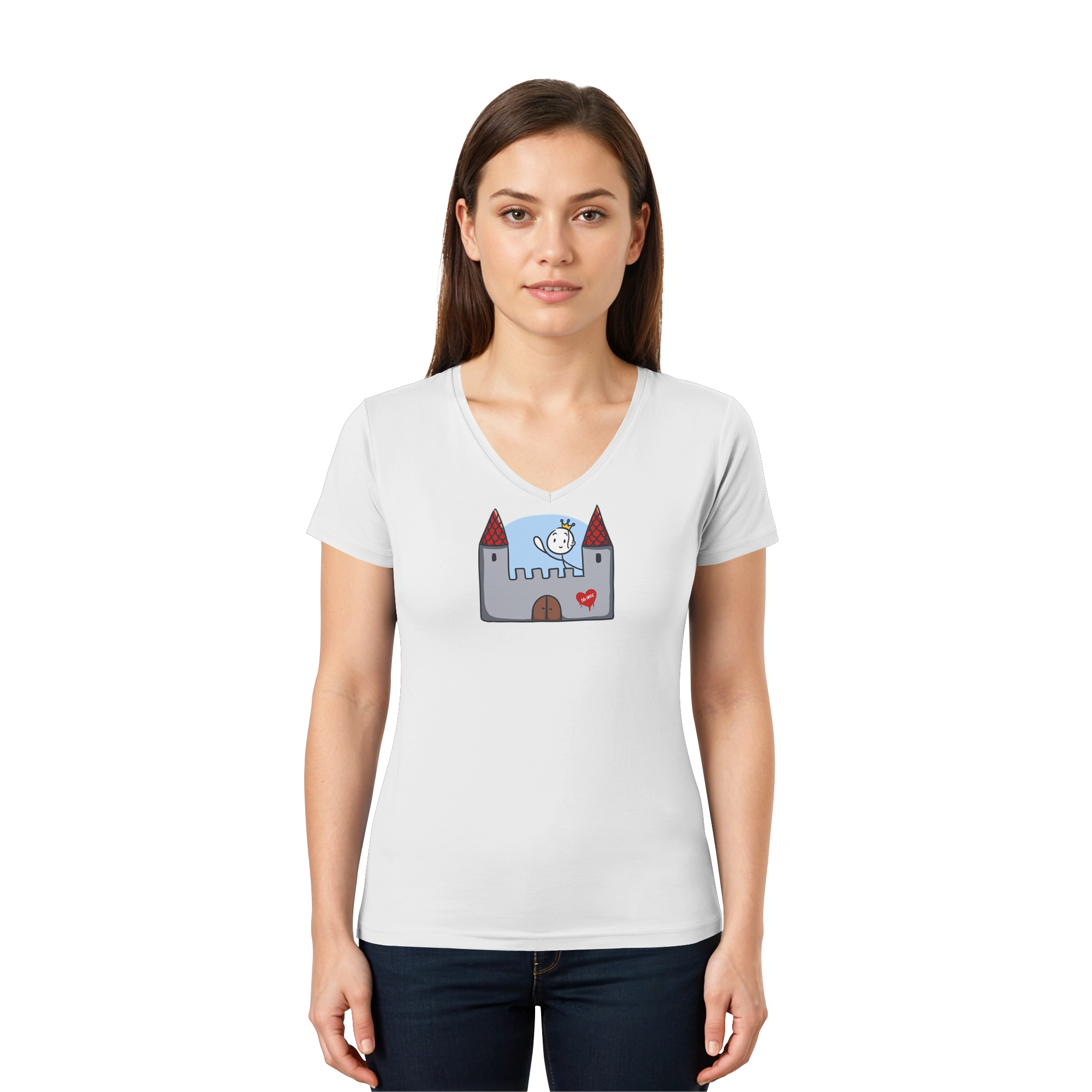 Seelenmännchen "Schloss Edition" Frontprint (hell) - Ladies V-Neck Shirt
