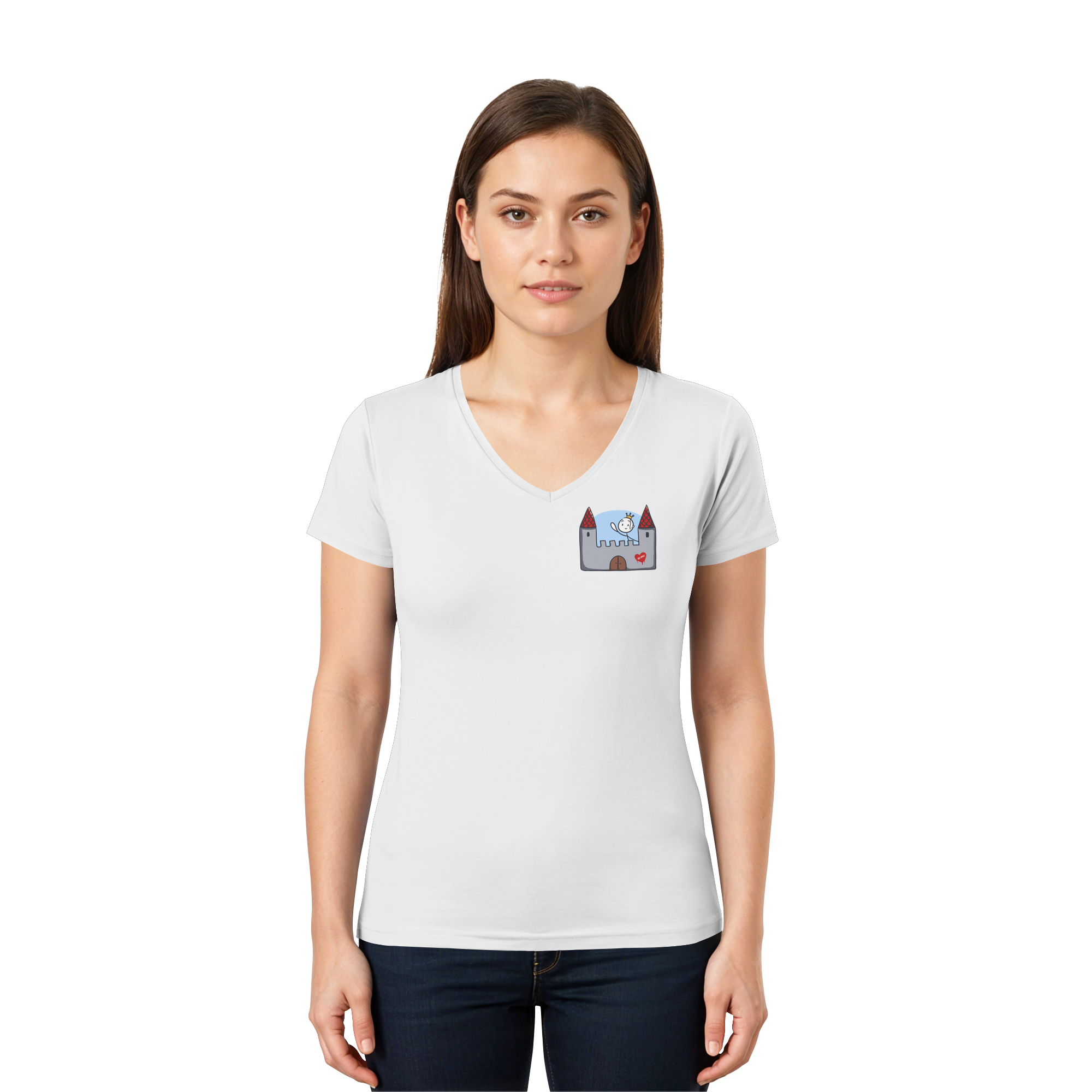 Hier und jetzt bin ich in Sicherheit "Schwarze Edition" Backprint - Ladies V-Neck Shirt