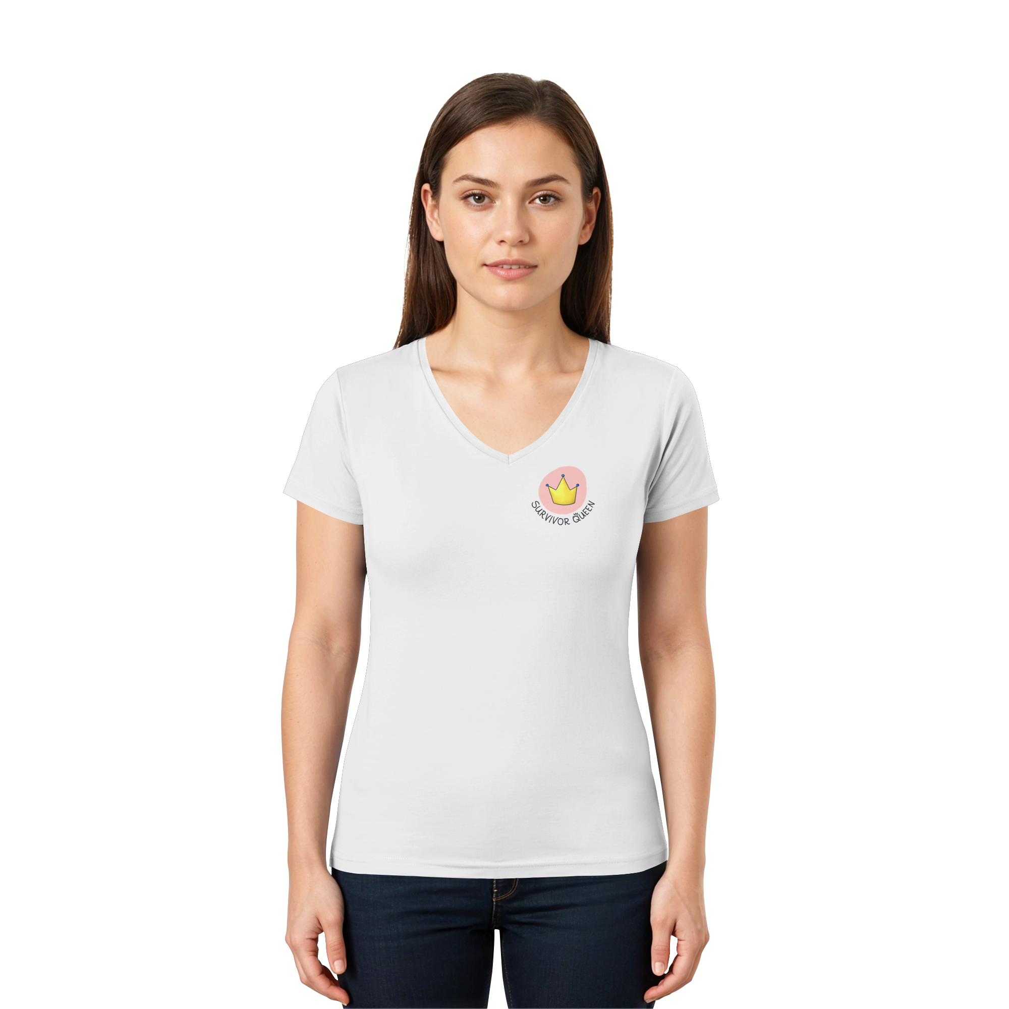 Survivor Queens Logo "Schriftzug Edition" Brustprint (hell) - Ladies V-Neck Shirt