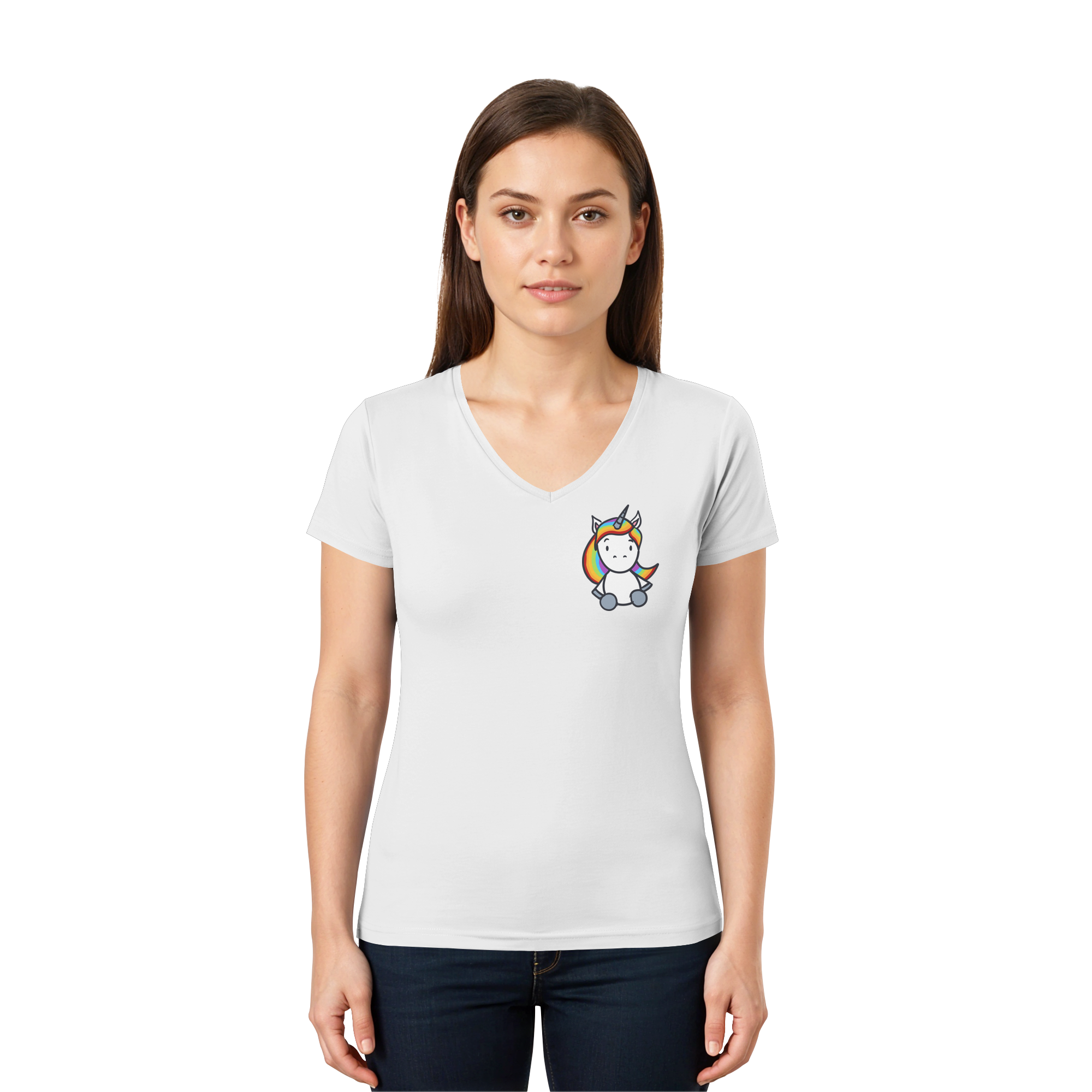 Schwarz Weiß wird Regenbogen Farben Backprint (hell) - Ladies V-Neck Shirt