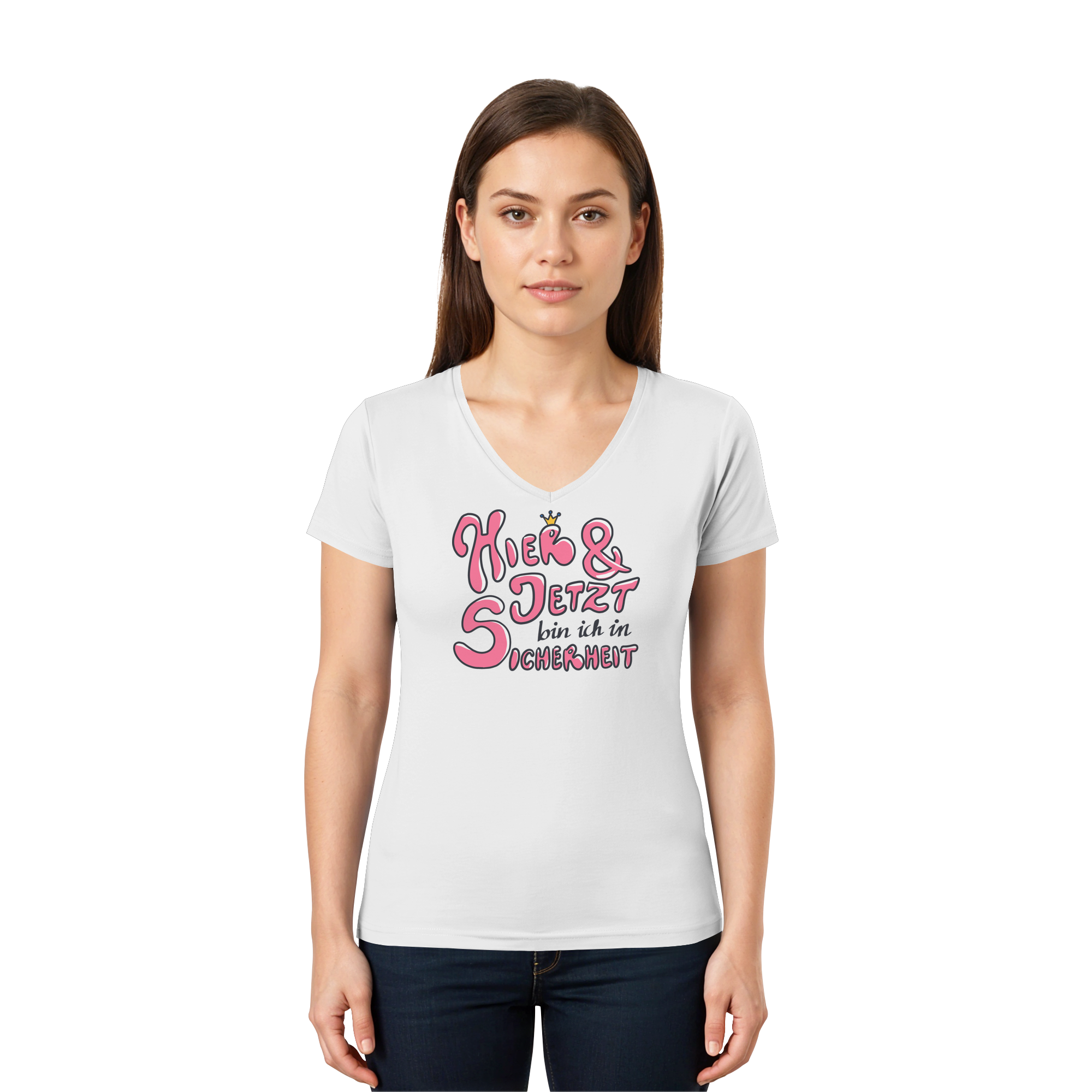 Hier und jetzt bin ich in Sicherheit "Pinke Edition" - Ladies V-Neck Shirt