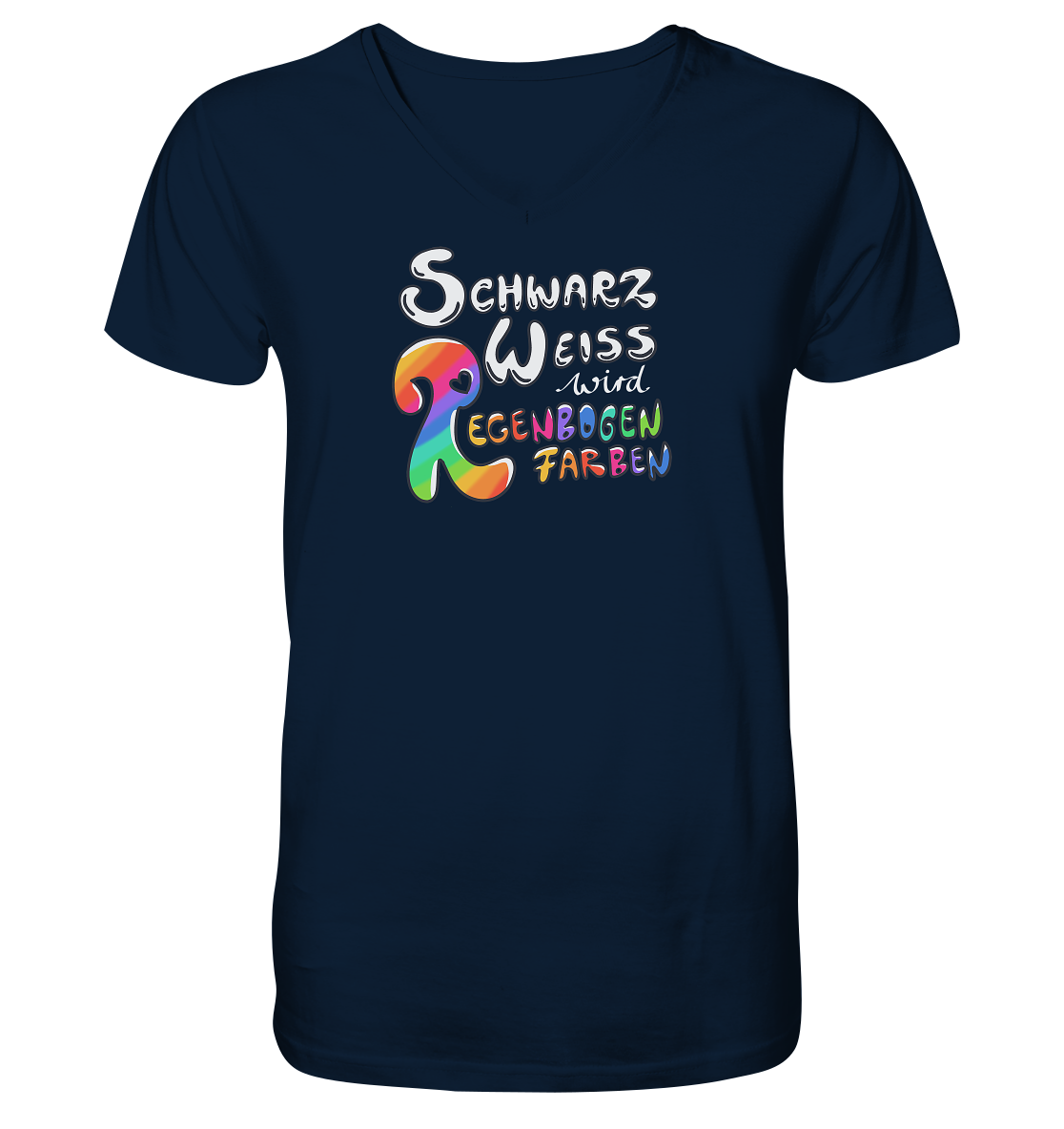 Schwarz Weiß wird Regenbogen Farben Frontprint (dunkel) - Mens Organic V-Neck Shirt